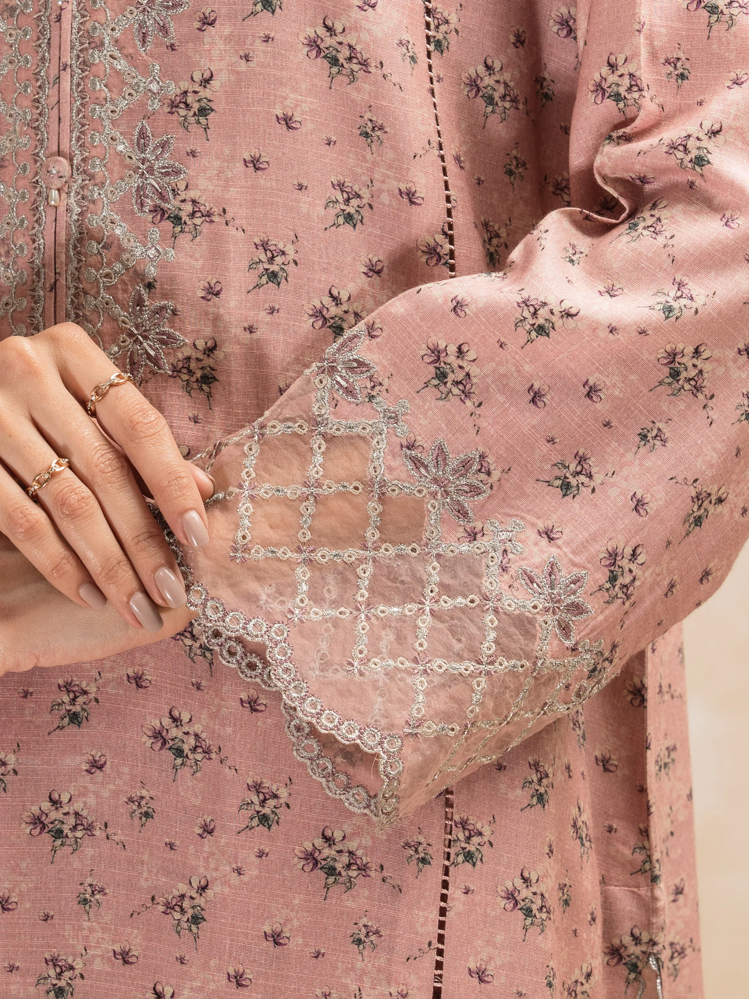 Unstitched Embroidered Raw Silk Suit - EWU5V16-30226A-3P - Image 5