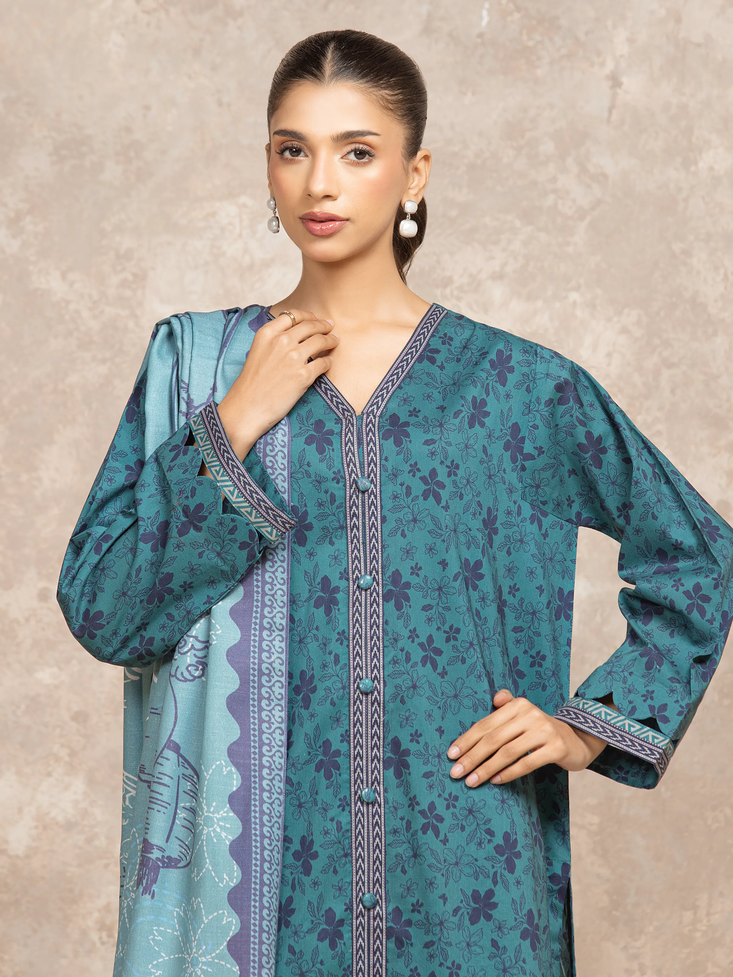 Unstitched Printed Khaddar Suit - EWU5M3-008-3P - Image 2