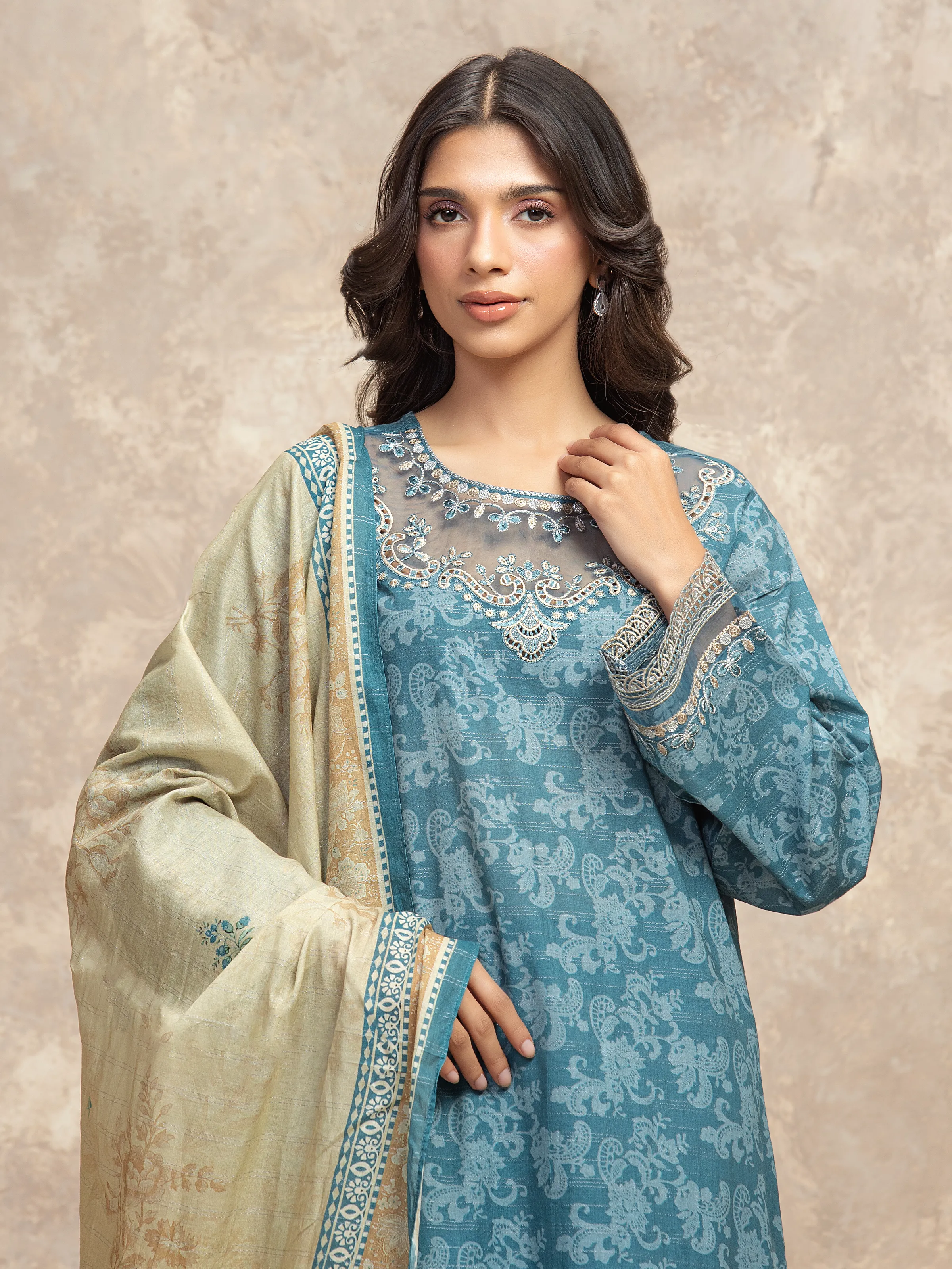 Unstitched Embroidered Zari Lawn Suit - EWU5V1-31879-3P - Image 2