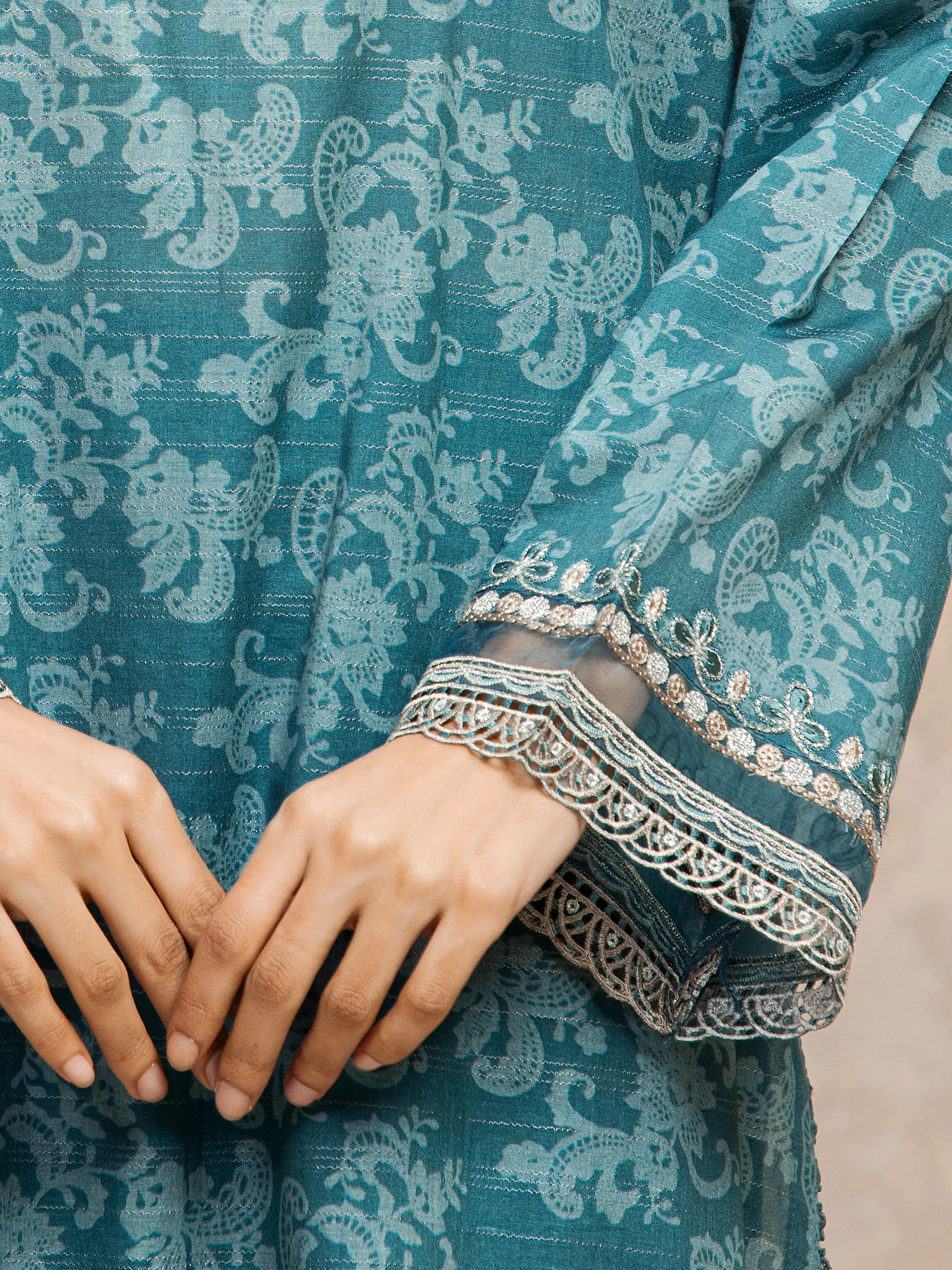 Unstitched Embroidered Zari Lawn Suit - EWU5V1-31879-3P - Image 3