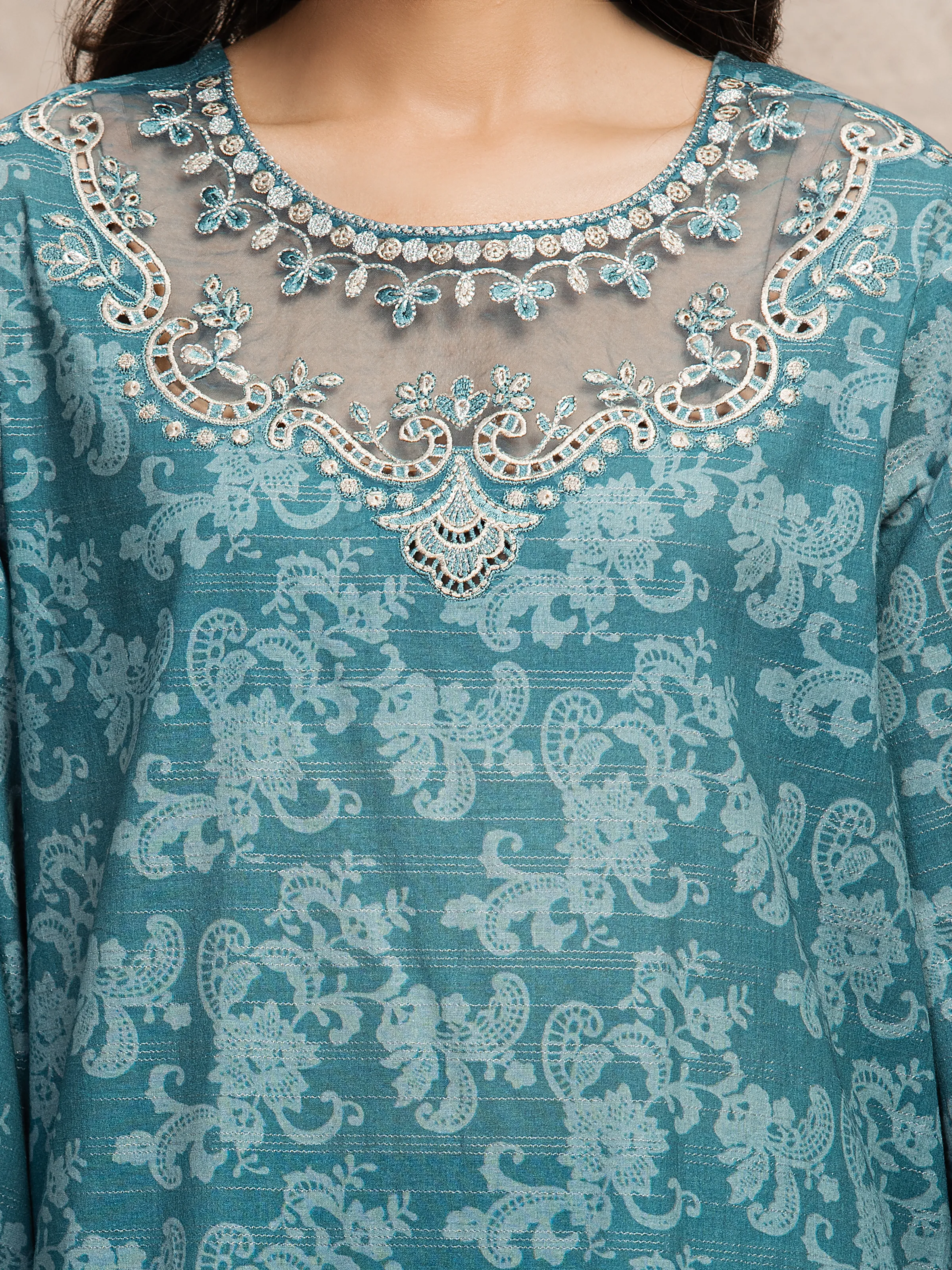 Unstitched Embroidered Zari Lawn Suit - EWU5V1-31879-3P - Image 4