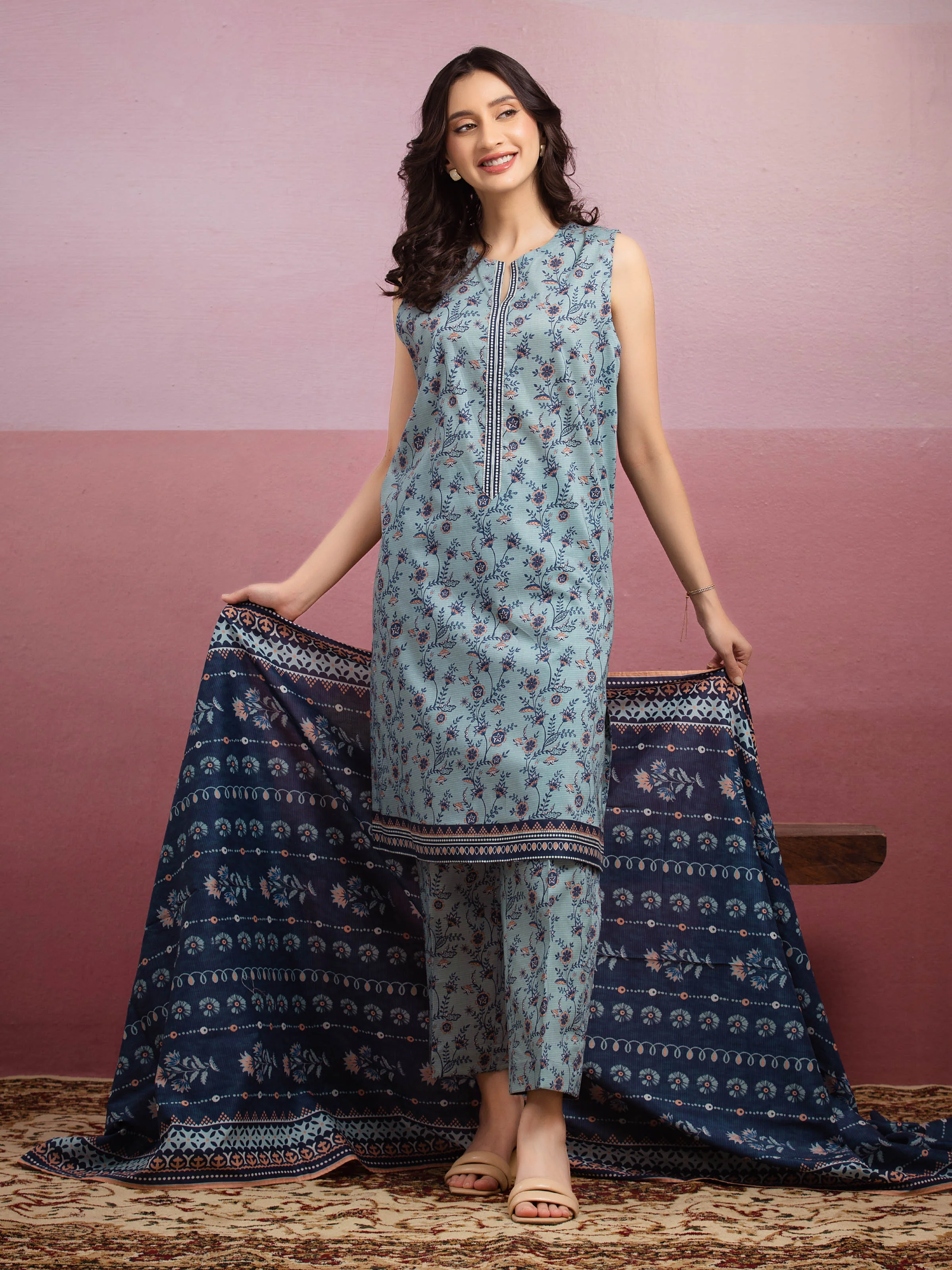 Unstitched Printed Lawn Suit - EWU5A1-35162-3P - Image 5