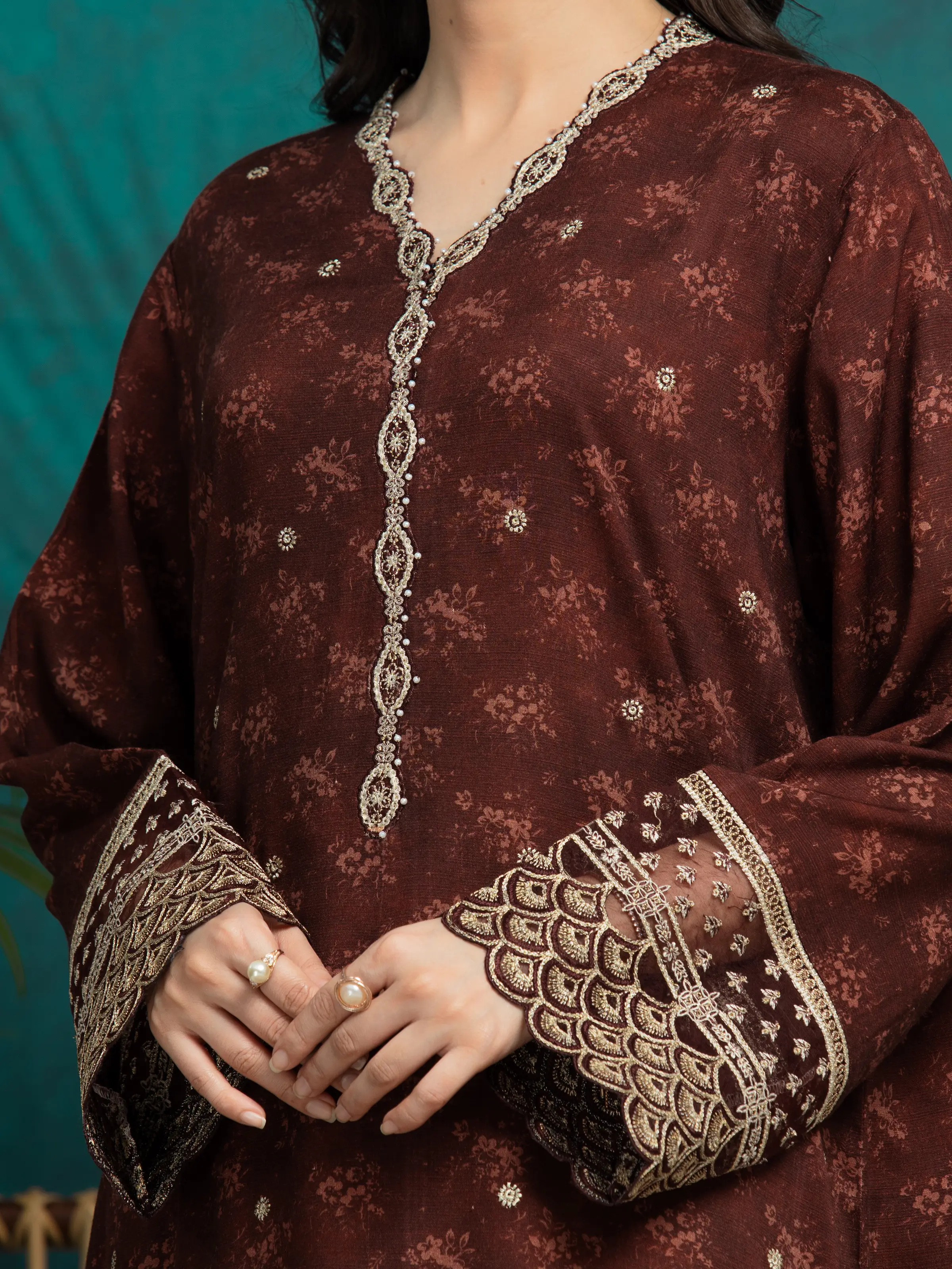 Unstitched Embroidered Raw Silk Suit - EWU24V16-30373-3P - Image 3
