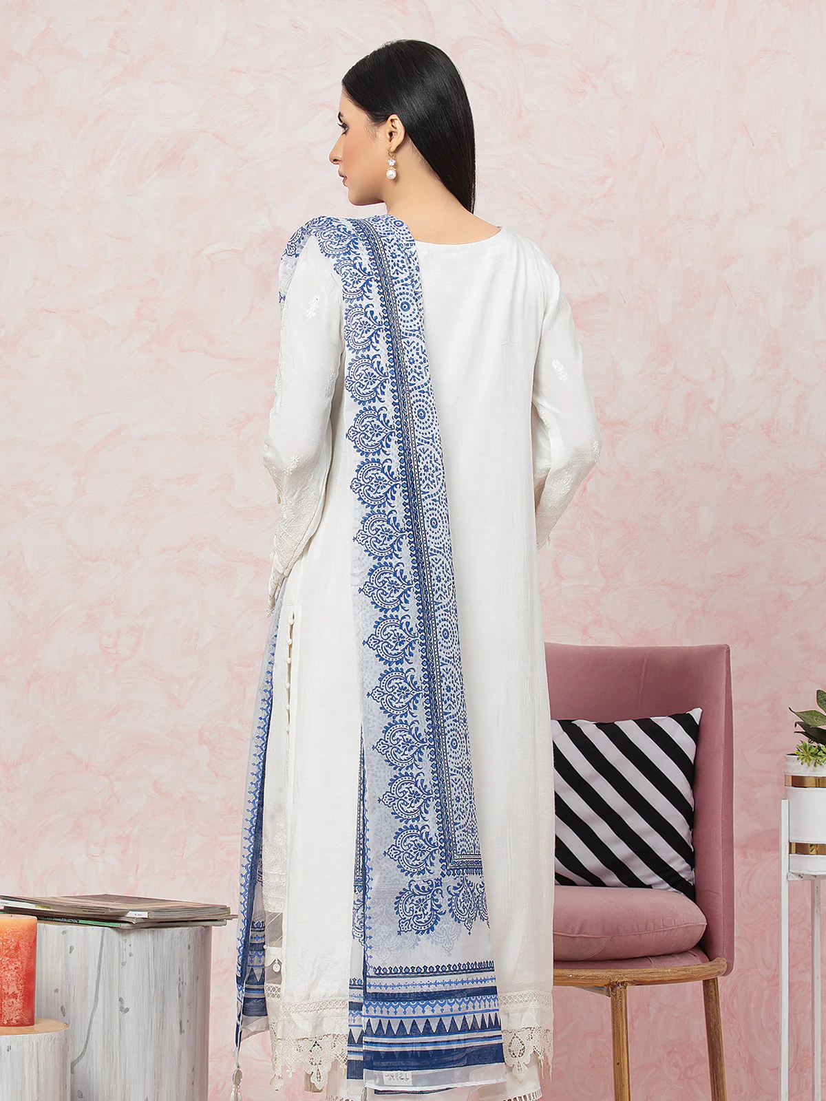 Unstitched Embroidered Raw Silk Shirt Dupatta - EWU23V16-26659SD - Image 2