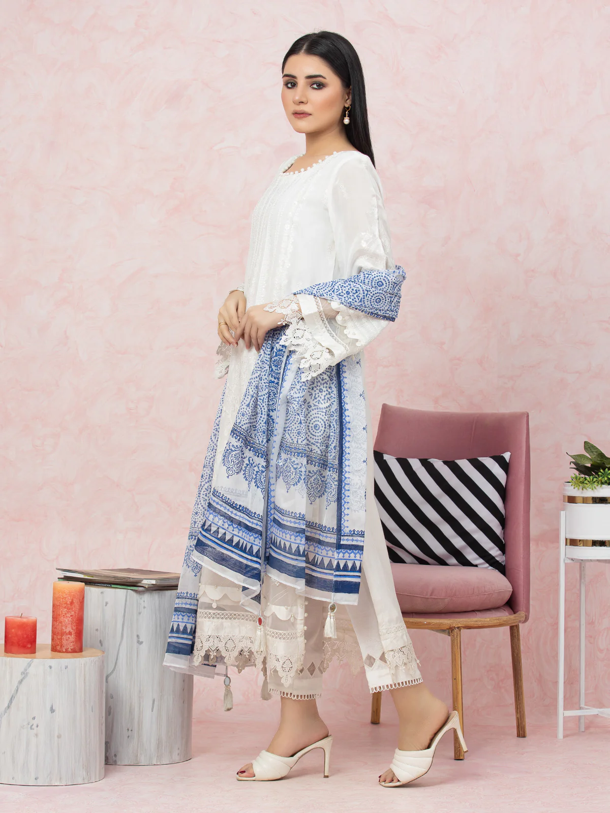 Unstitched Embroidered Raw Silk Shirt Dupatta - EWU23V16-26659SD - Image 3
