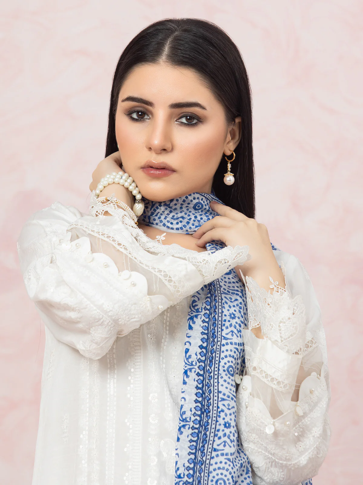 Unstitched Embroidered Raw Silk Shirt Dupatta - EWU23V16-26659SD - Image 4