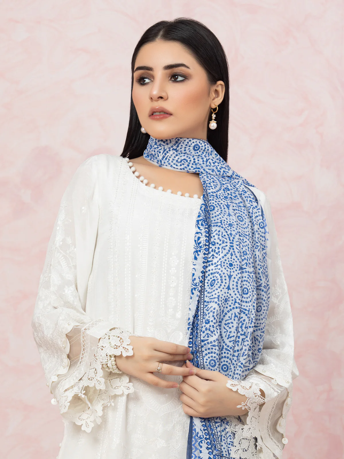 Unstitched Embroidered Raw Silk Shirt Dupatta - EWU23V16-26659SD - Image 5