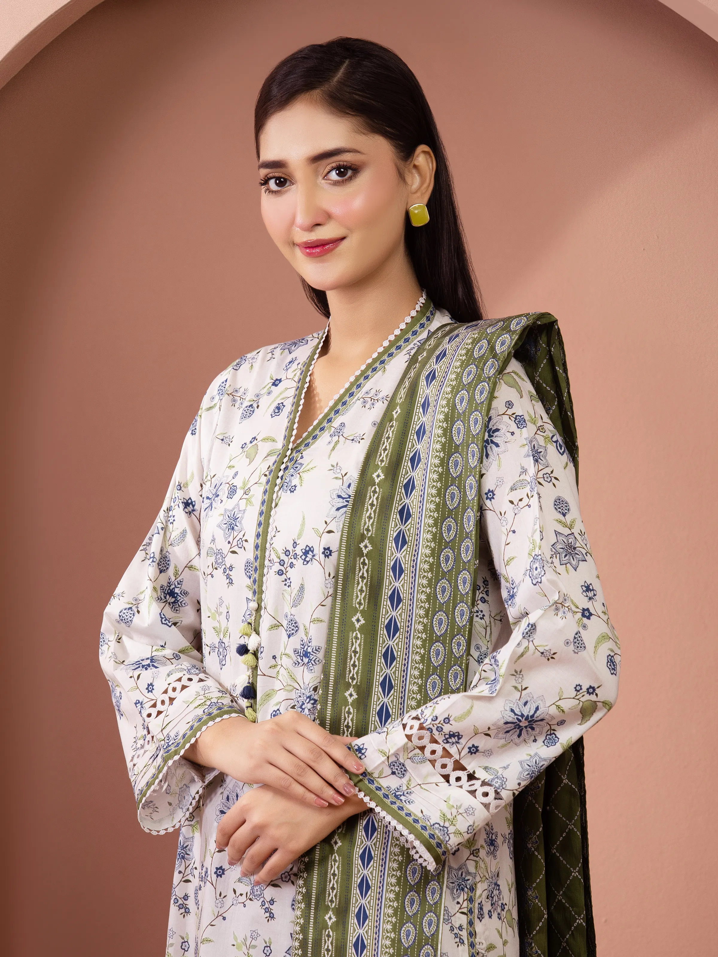 Unstitched White Printed Lawn Suit - EWU6A1-36507-3P - Image 2