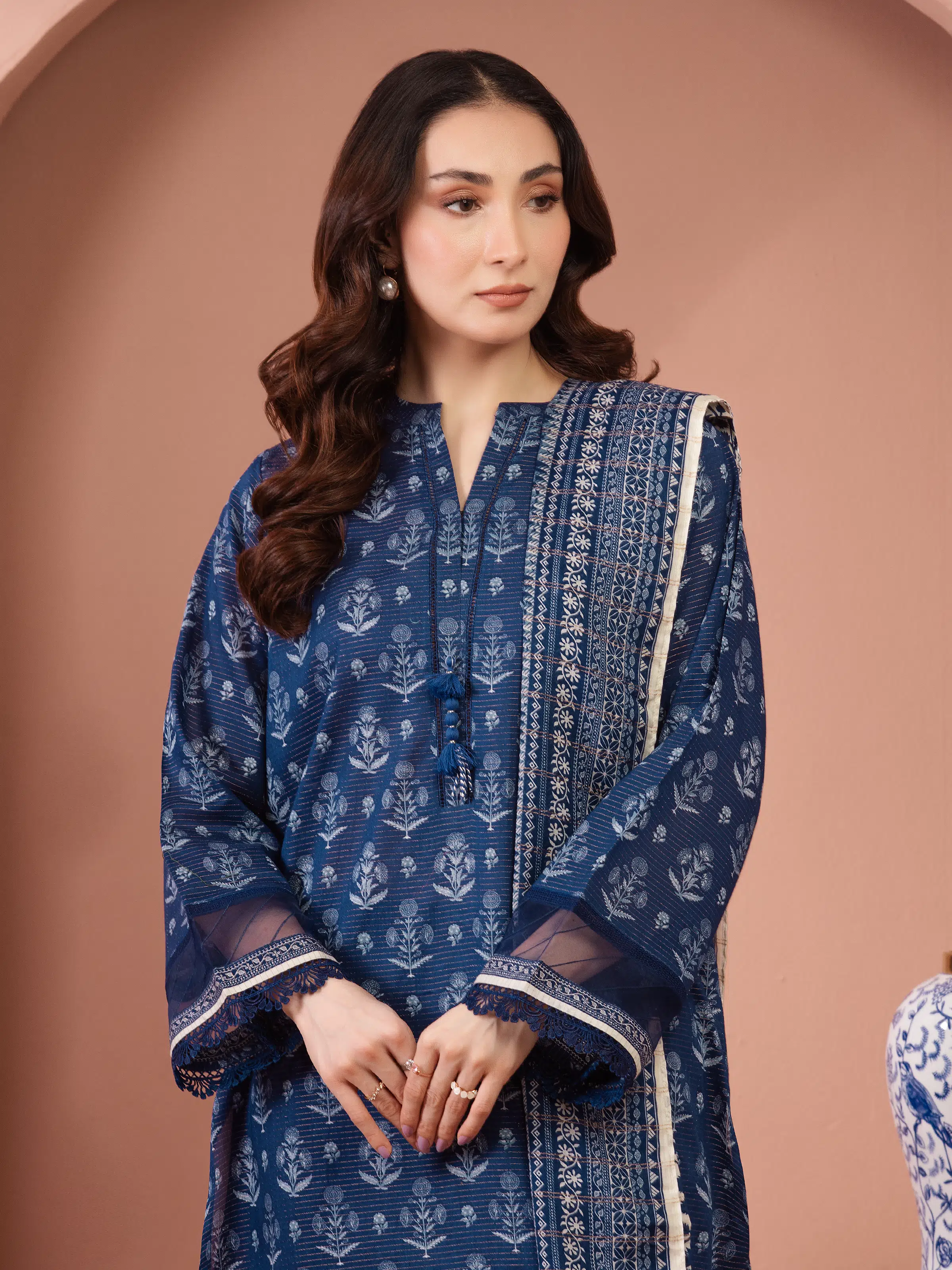 Unstitched Printed Zari Lawn Suit - EWU5M6-018-3P - Image 2
