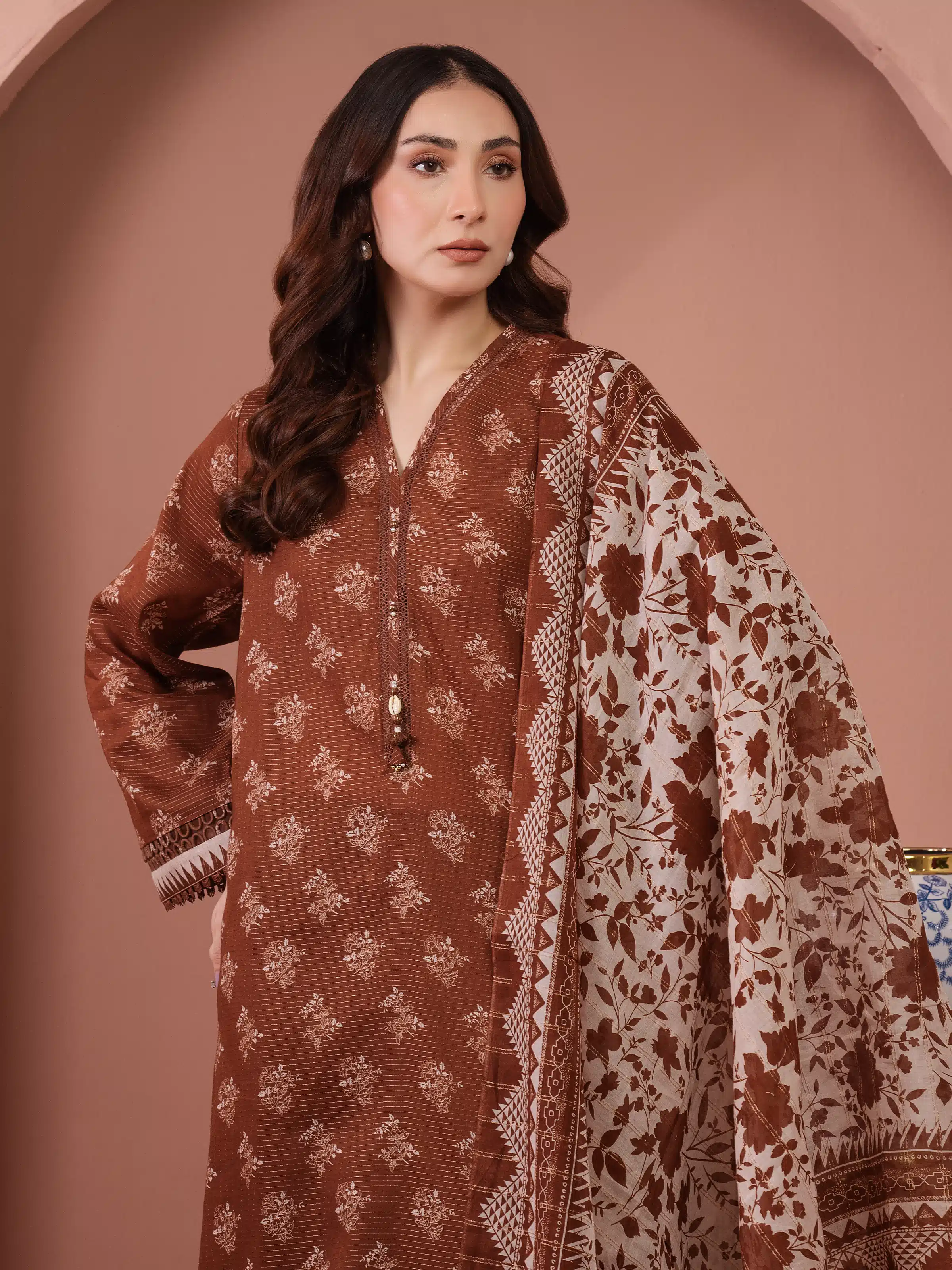 Unstitched Printed Zari Lawn Suit - EWU5M6-017-3P - Image 2