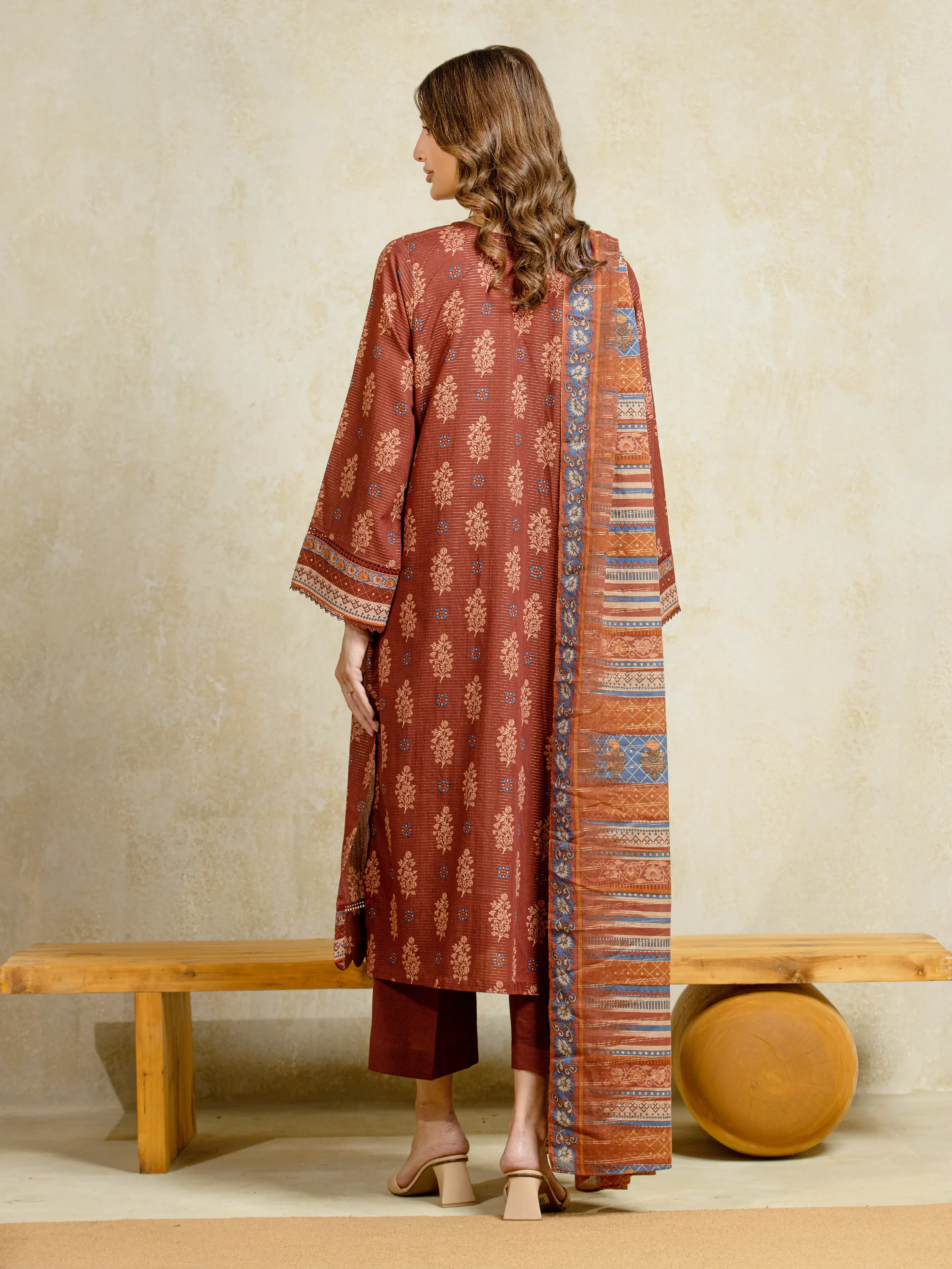 Unstitched Printed Zari Lawn Suit - EWU5M6-019-3P - Image 6