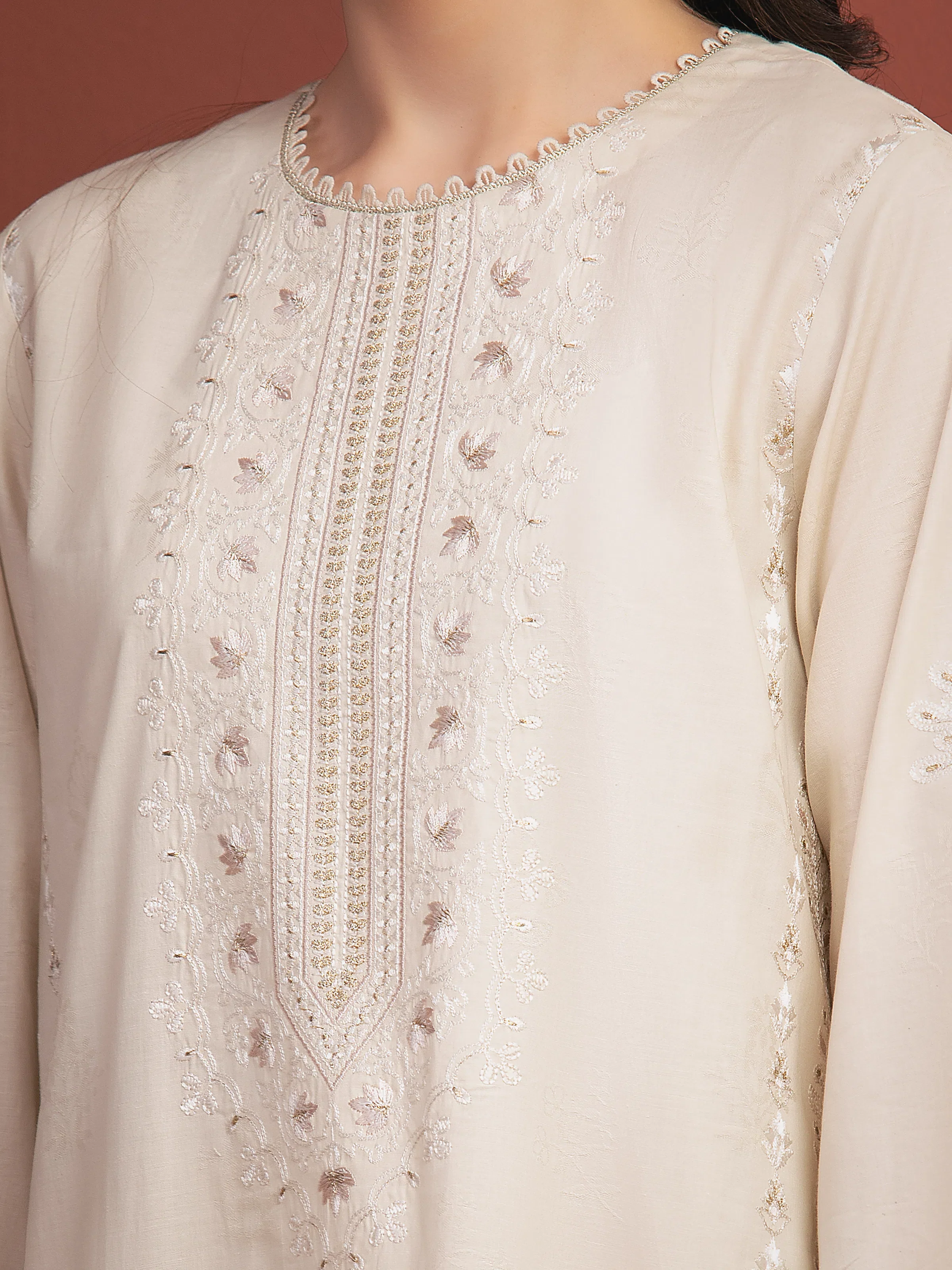 Unstitched Embroidered Jacquard Suit - EWU5V3-31156-3P - Image 3