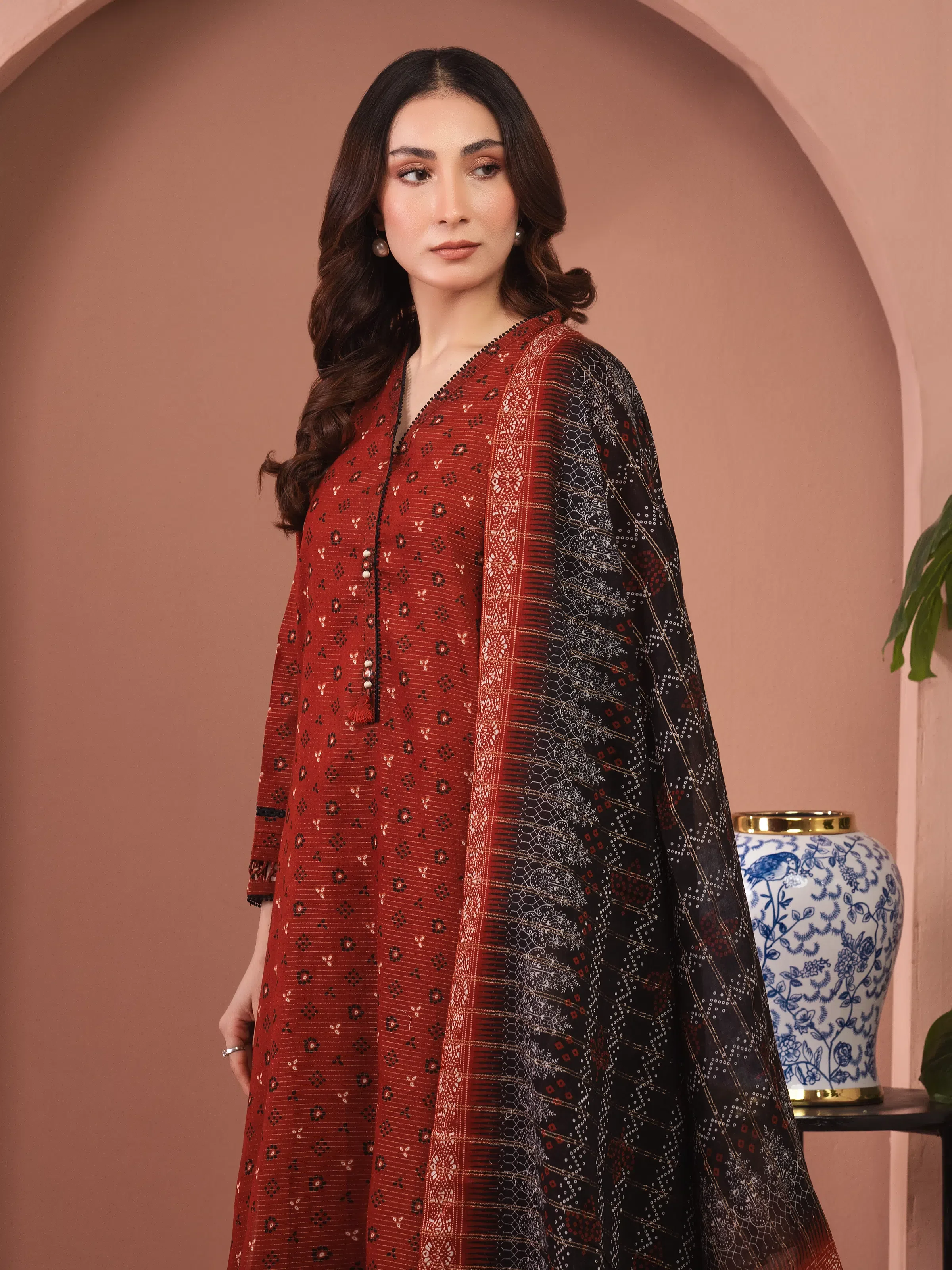 Unstitched Printed Zari Lawn Suit - EWU5M6-015-3P - Image 2