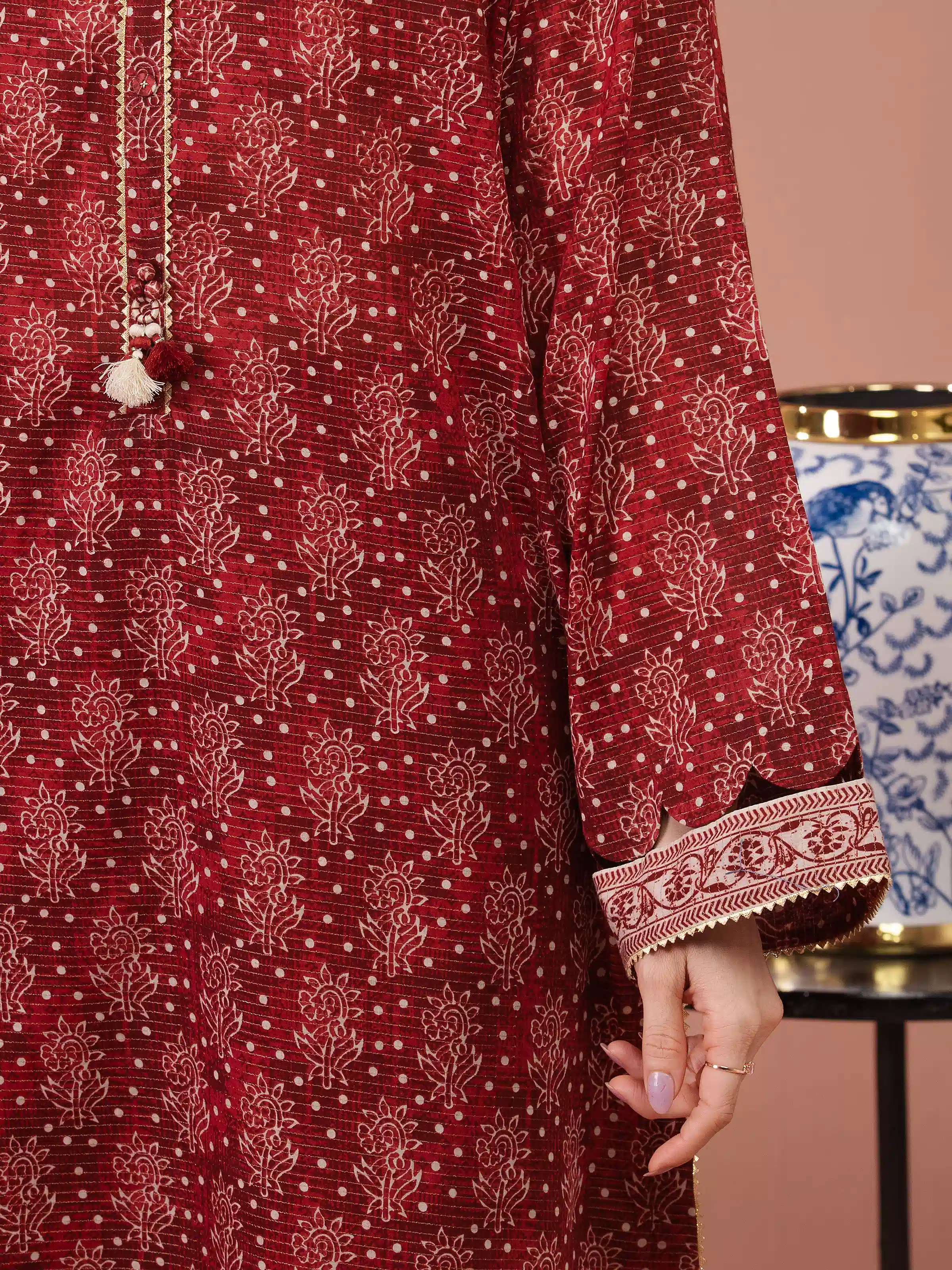 Unstitched Printed Zari Lawn Suit - EWU5M6-020-3P - Image 5