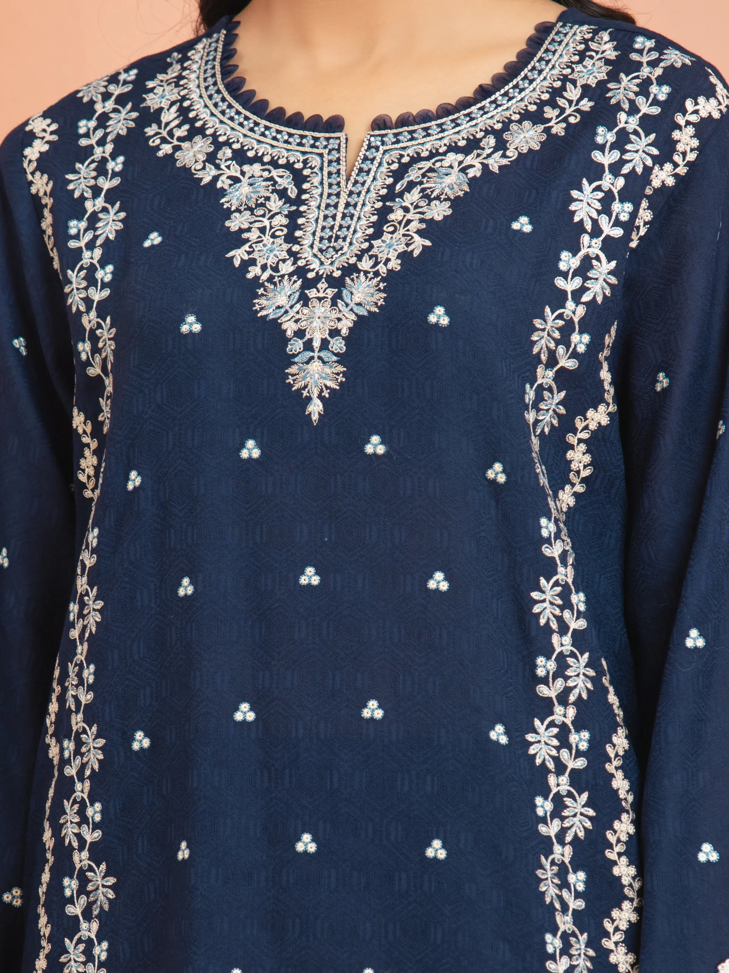 Unstitched Embroidered Dobby Suit - EWU5V7-30265-3P - Image 4