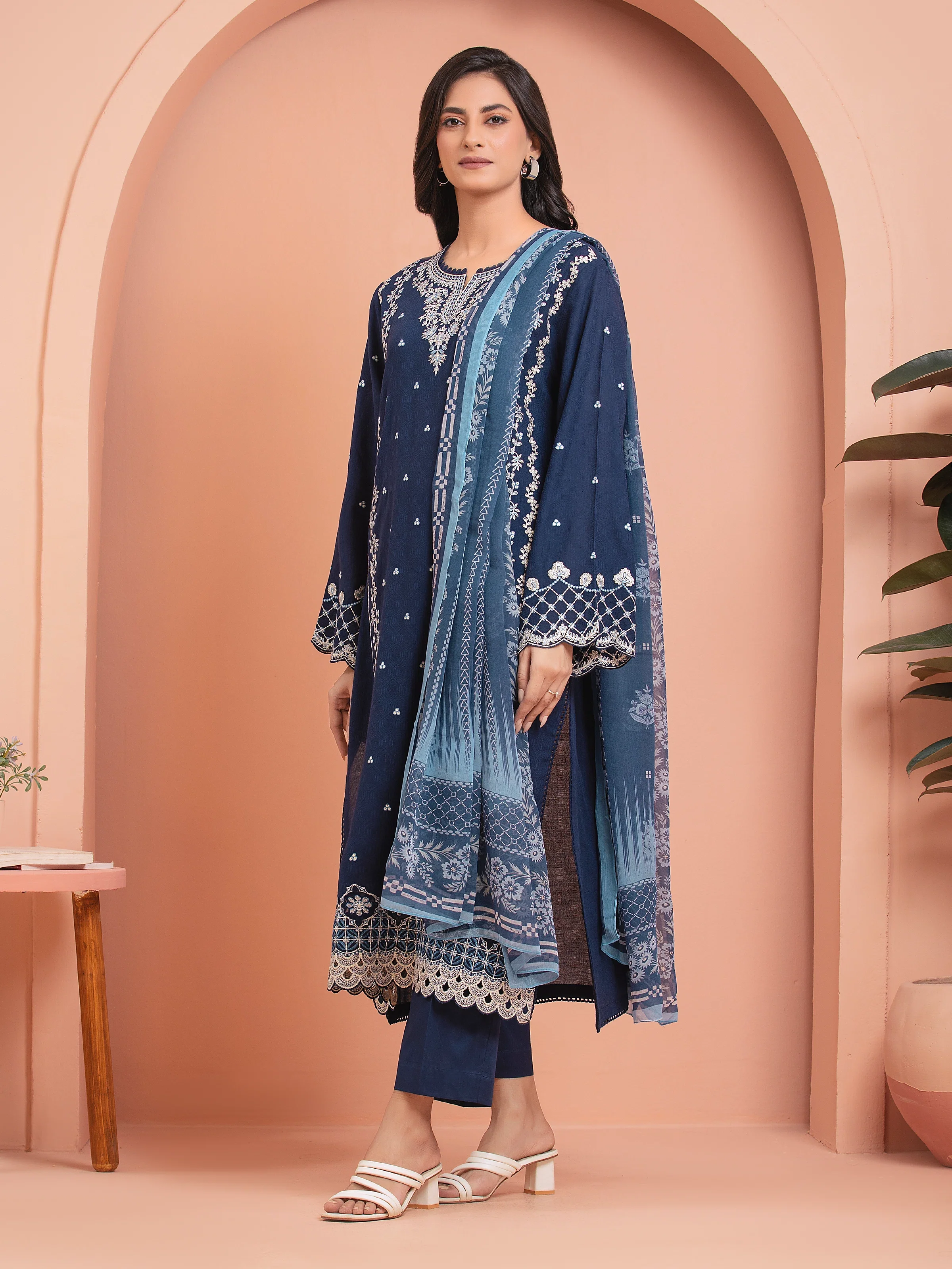 Unstitched Embroidered Dobby Suit - EWU5V7-30265-3P - Image 5