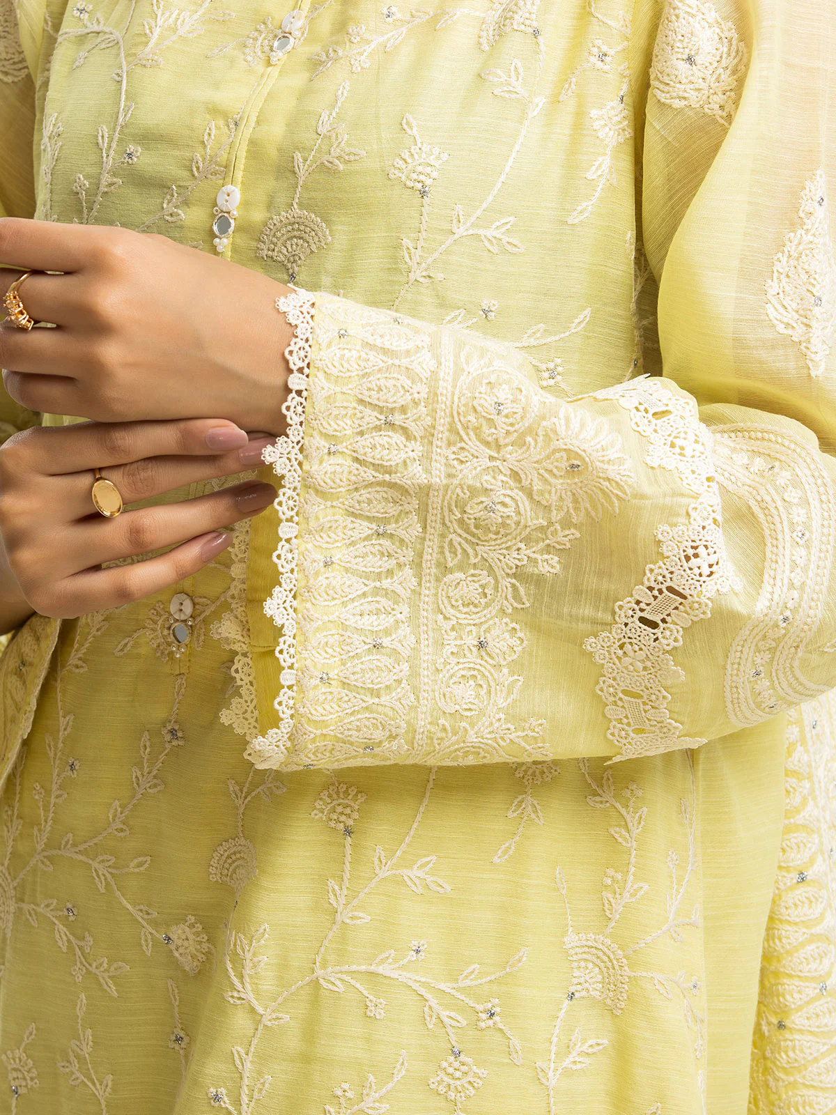 Unstitched Embroidered Chanderi Shirt - EWU24V6-28736S - Image 5
