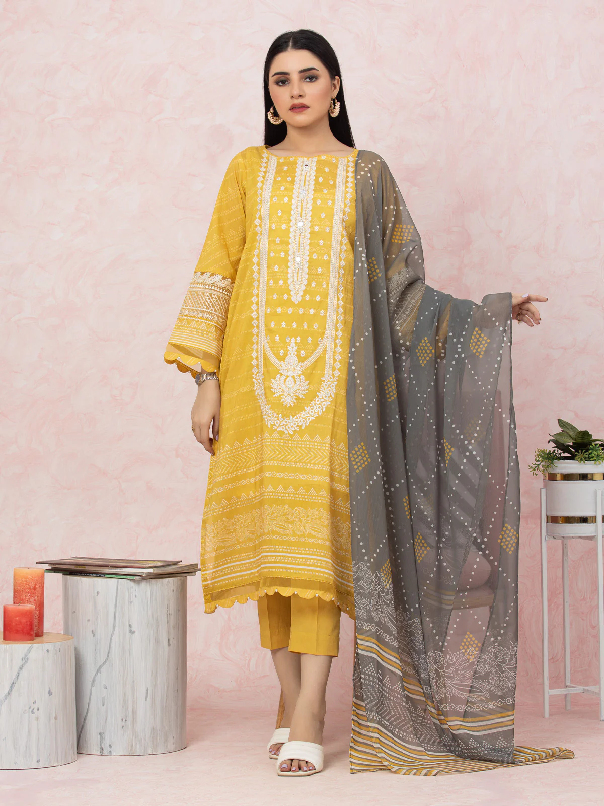 Unstitched Embroidered Lawn Shirt - EWU22V1-26548S - Image 6