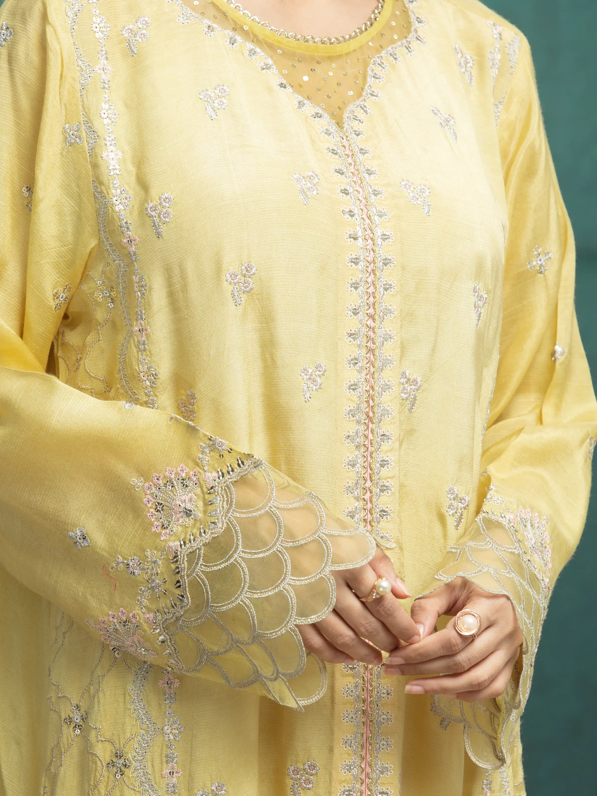 Unstitched Embroidered Raw Silk Suit - EWU24V16-30289-3P - Image 3