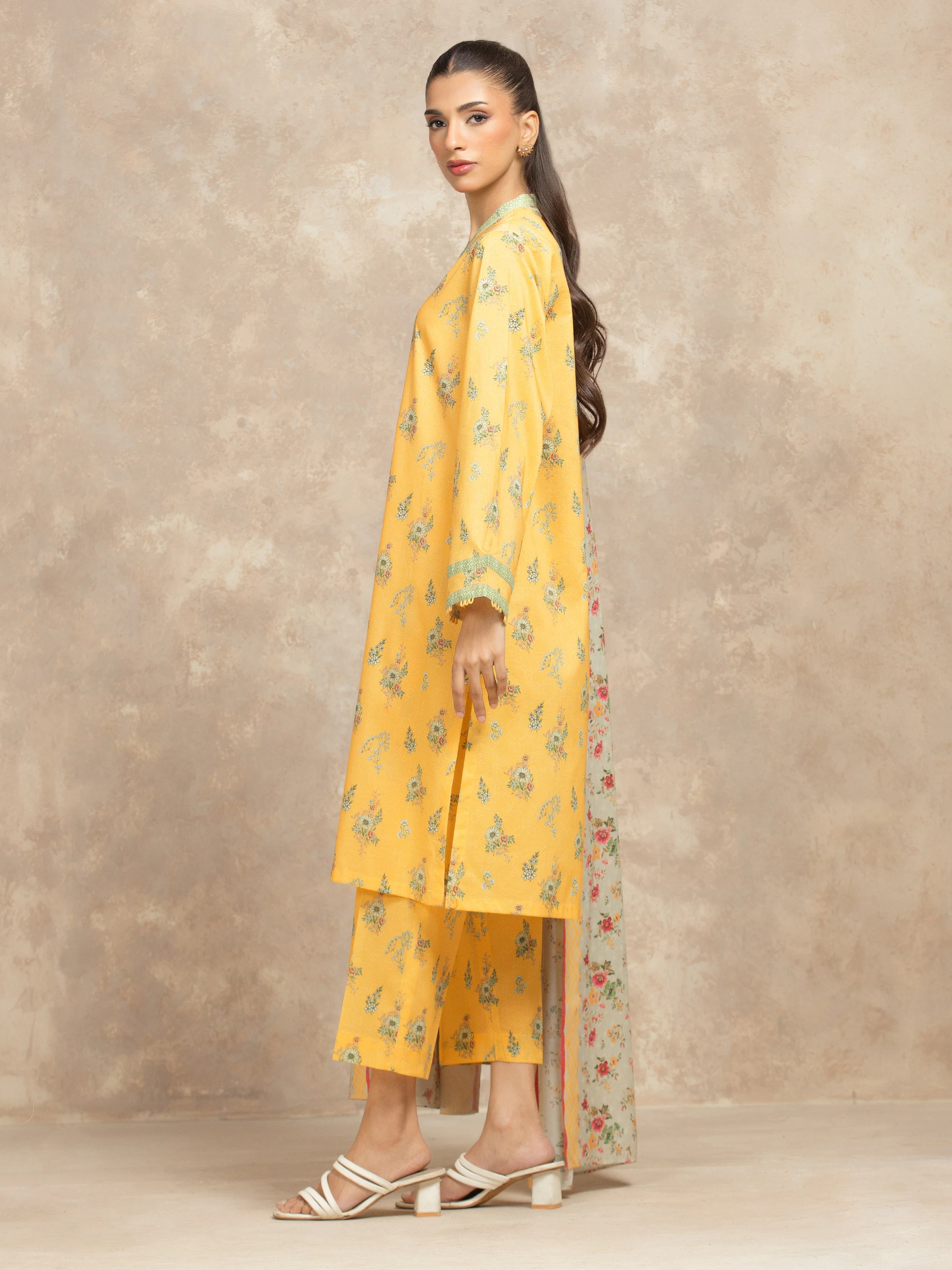 Unstitched Yellow Printed Lawn Suit - EWU6A1-36504-3P - Image 5
