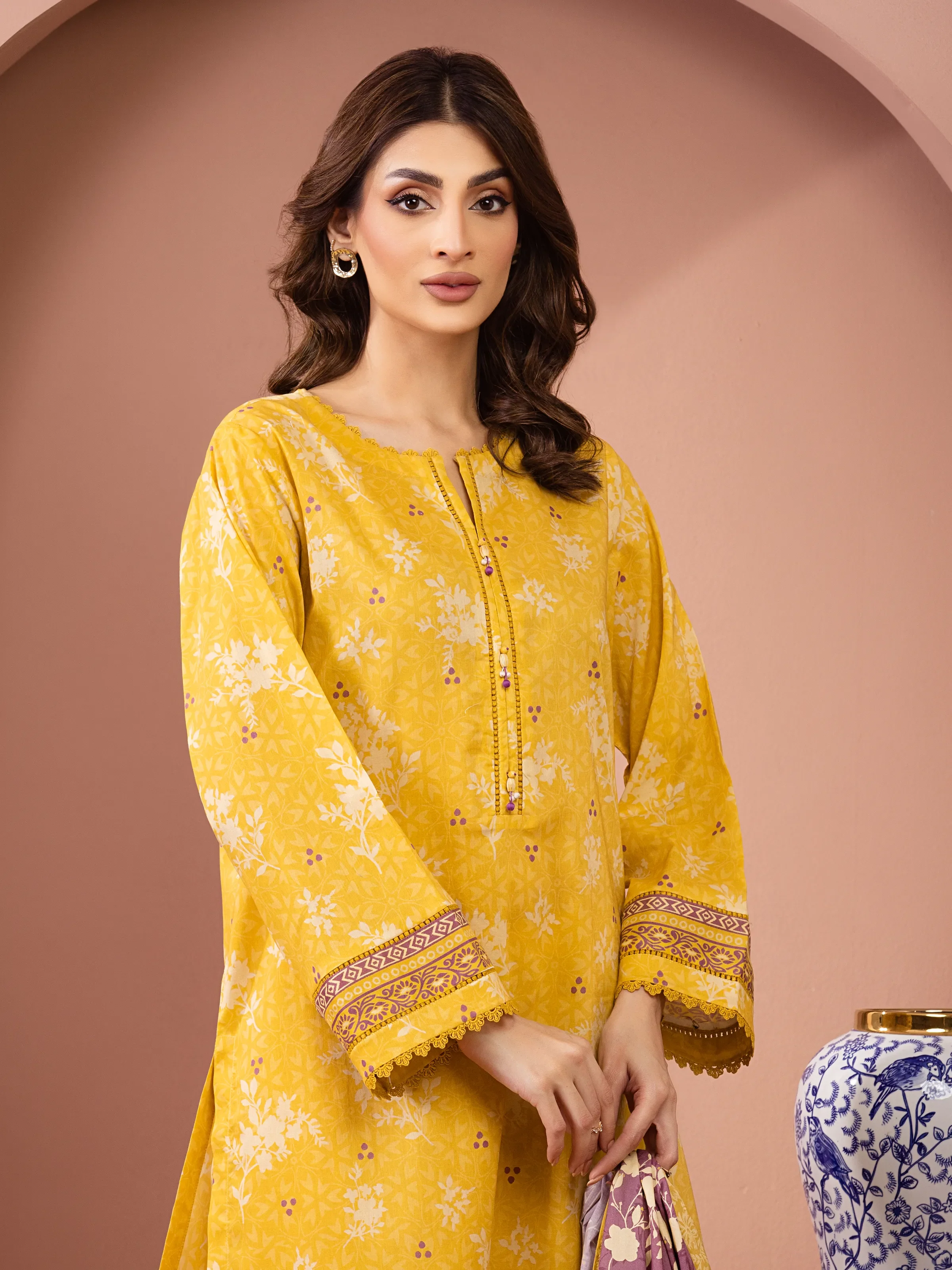 Unstitched Yellow Printed Lawn Suit - EWU6A1-36509-3P - Image 2