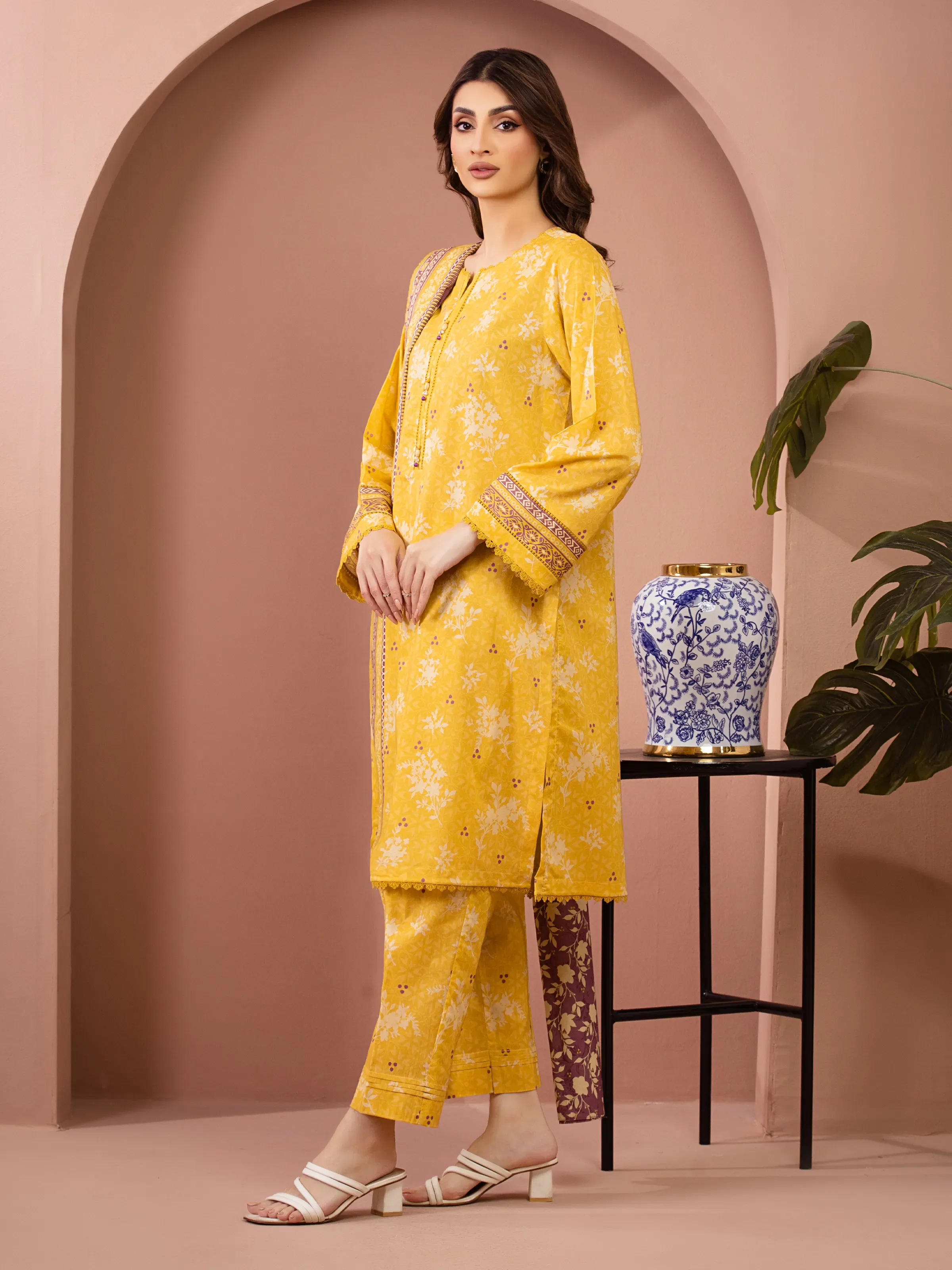 Unstitched Yellow Printed Lawn Suit - EWU6A1-36509-3P - Image 5