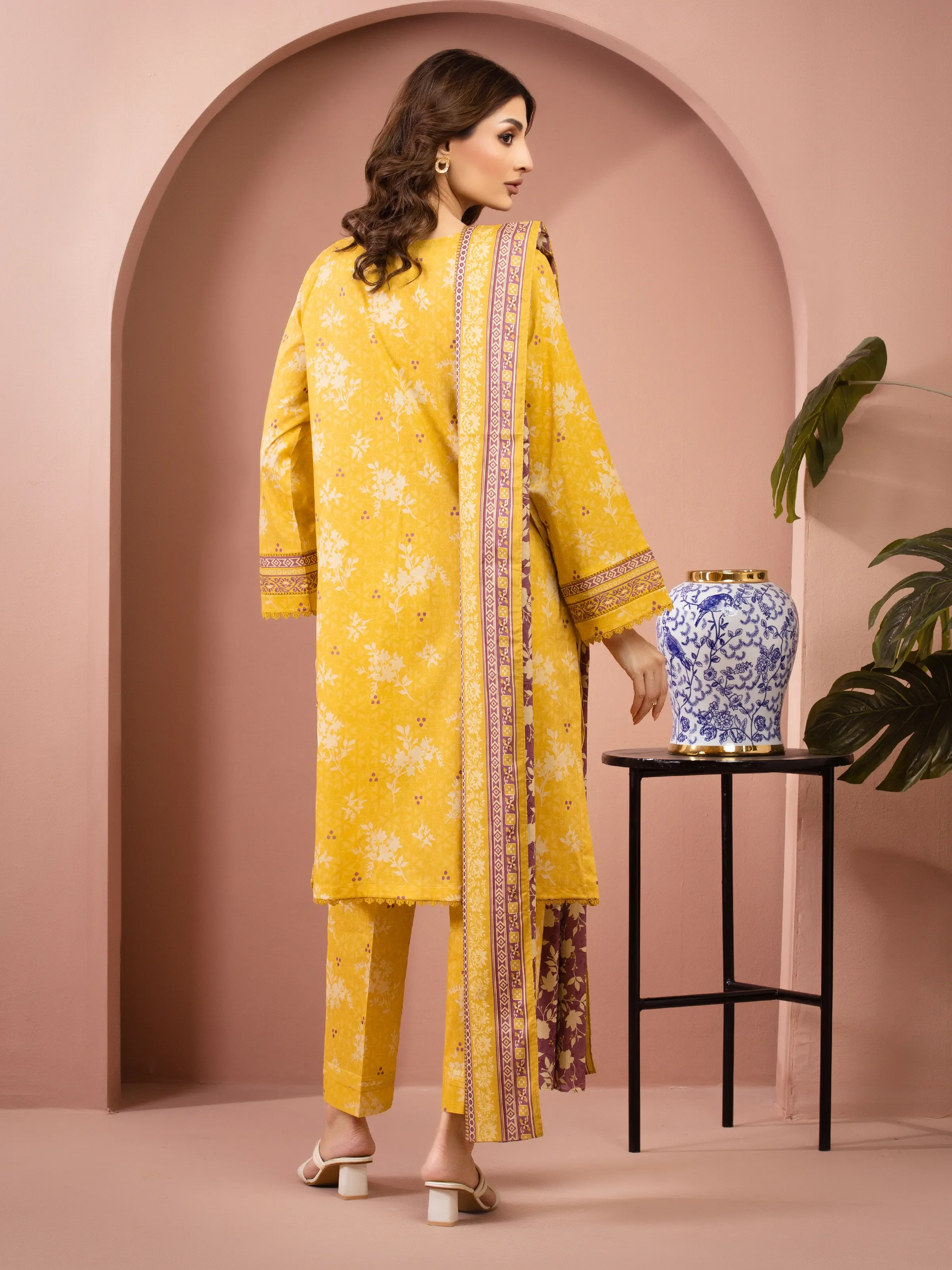 Unstitched Yellow Printed Lawn Suit - EWU6A1-36509-3P - Image 6
