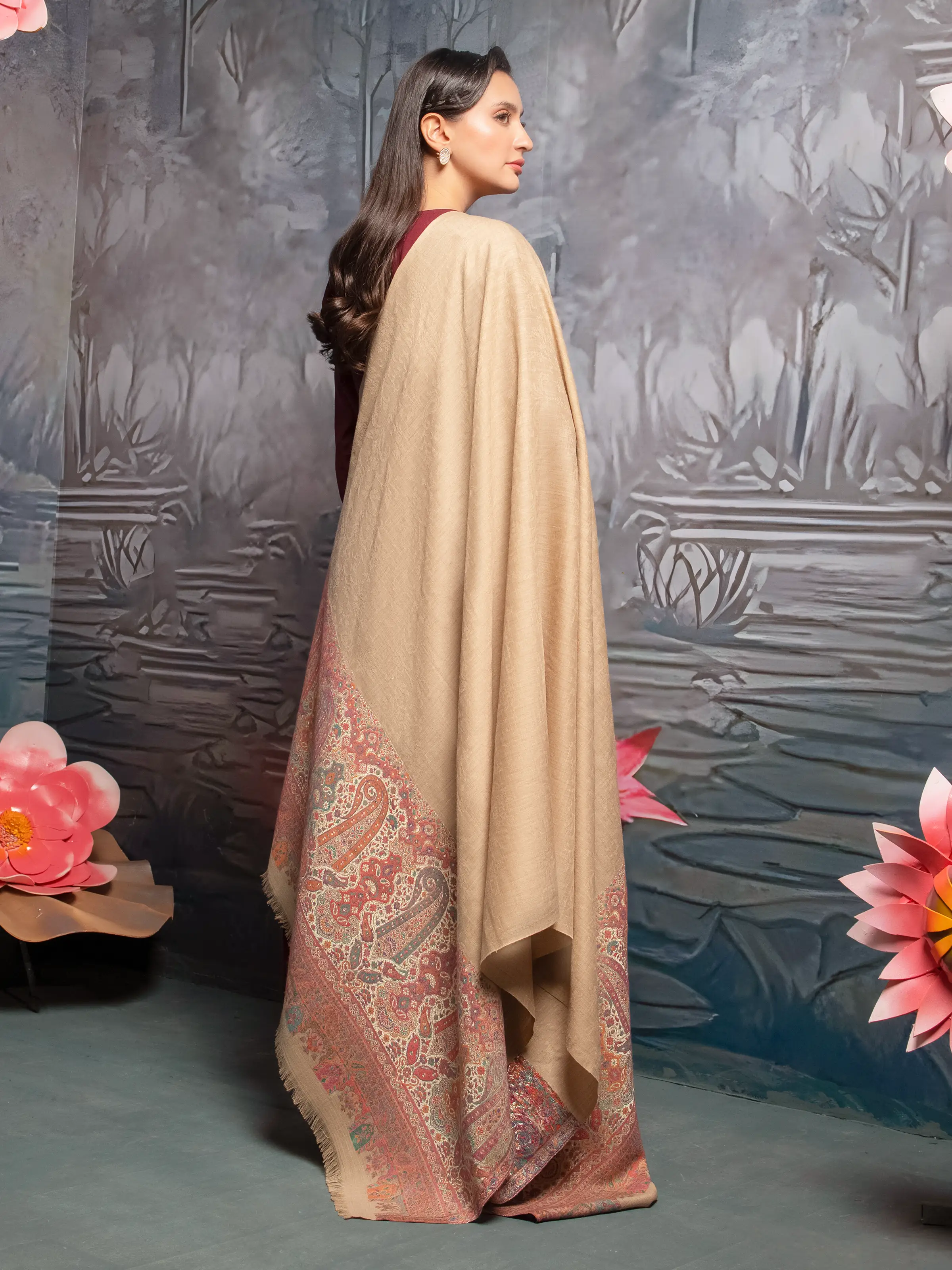 Pashmina Jacquard Zari Shawl - EWMS5-009 - Image 2