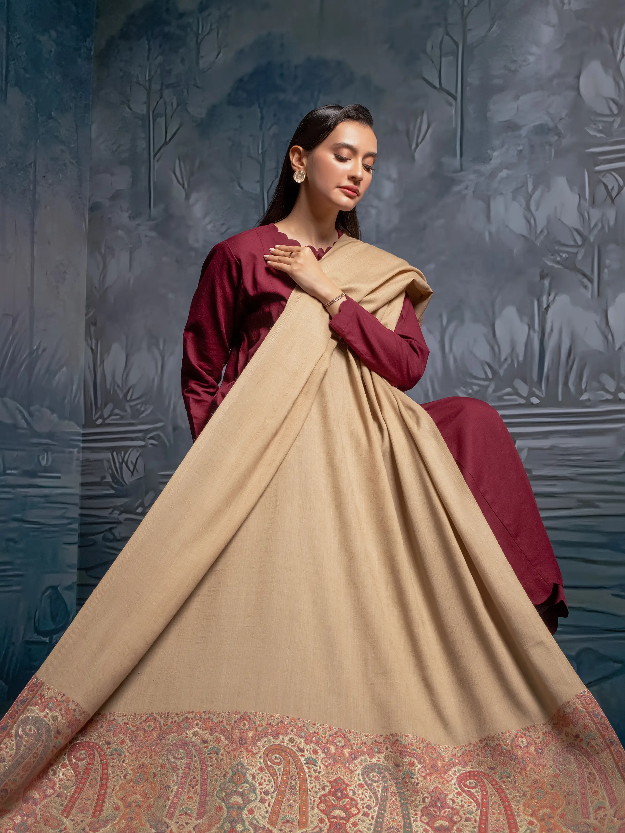 Pashmina Jacquard Zari Shawl - EWMS5-009 - Image 4