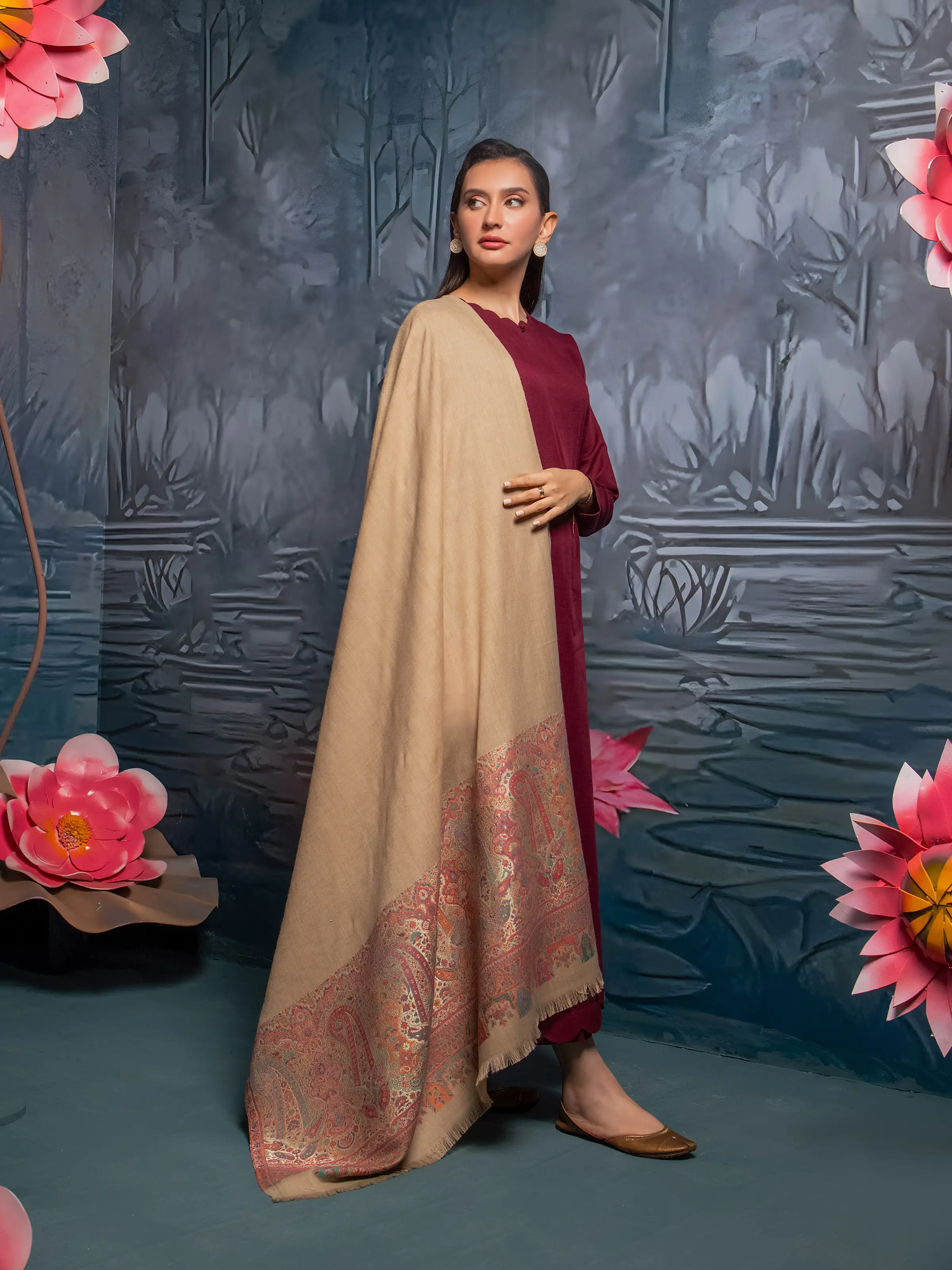 Pashmina Jacquard Zari Shawl - EWMS5-009 - Image 5