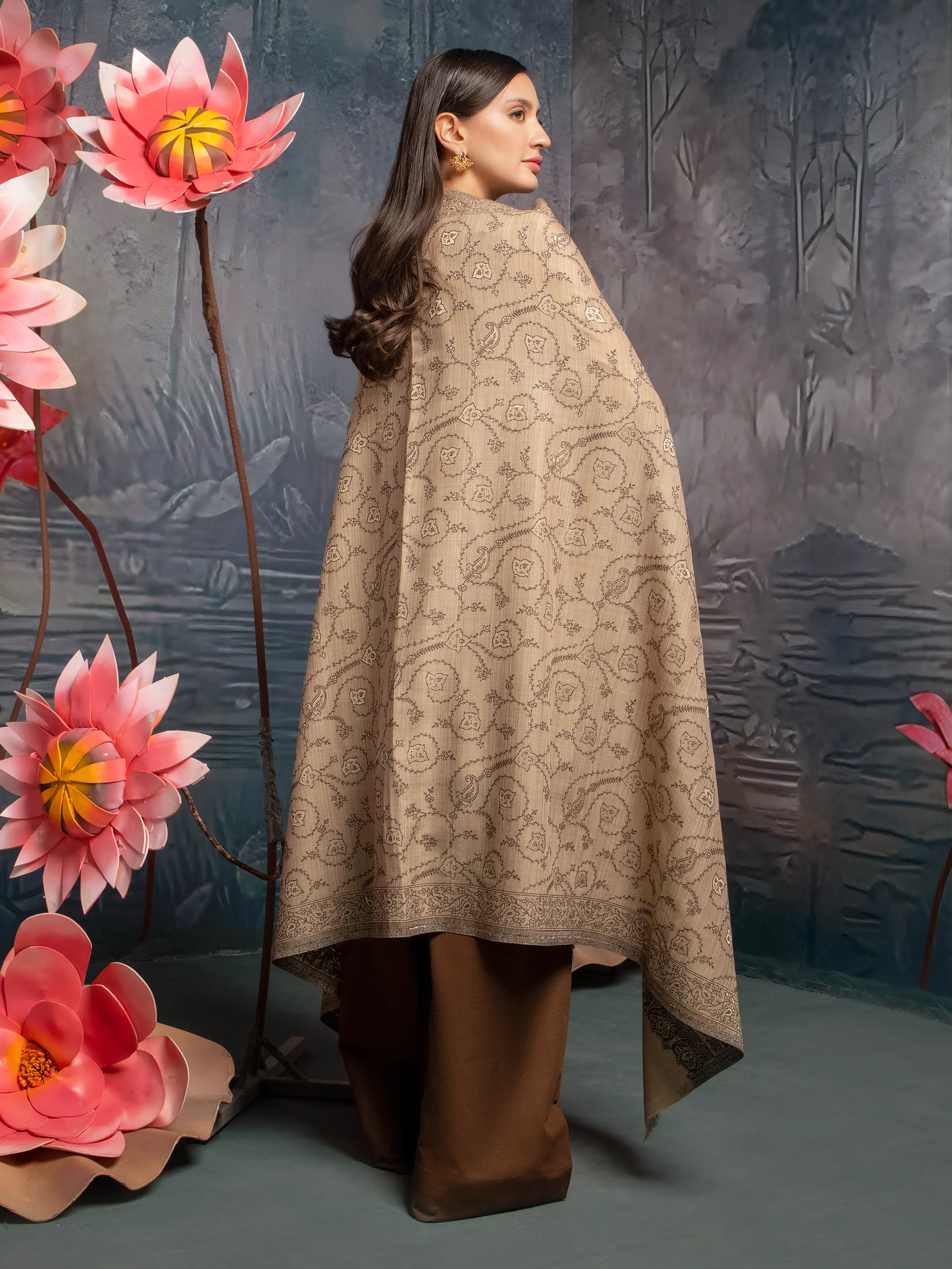 Pashmina Jacquard Zari Shawl - EWMS5-010 - Image 2