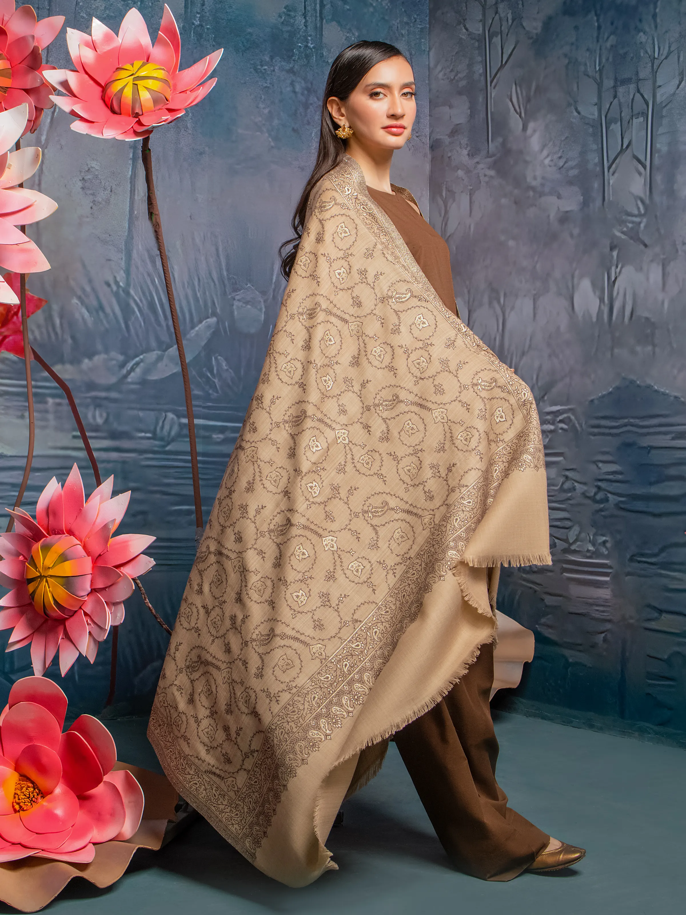 Pashmina Jacquard Zari Shawl - EWMS5-010 - Image 3