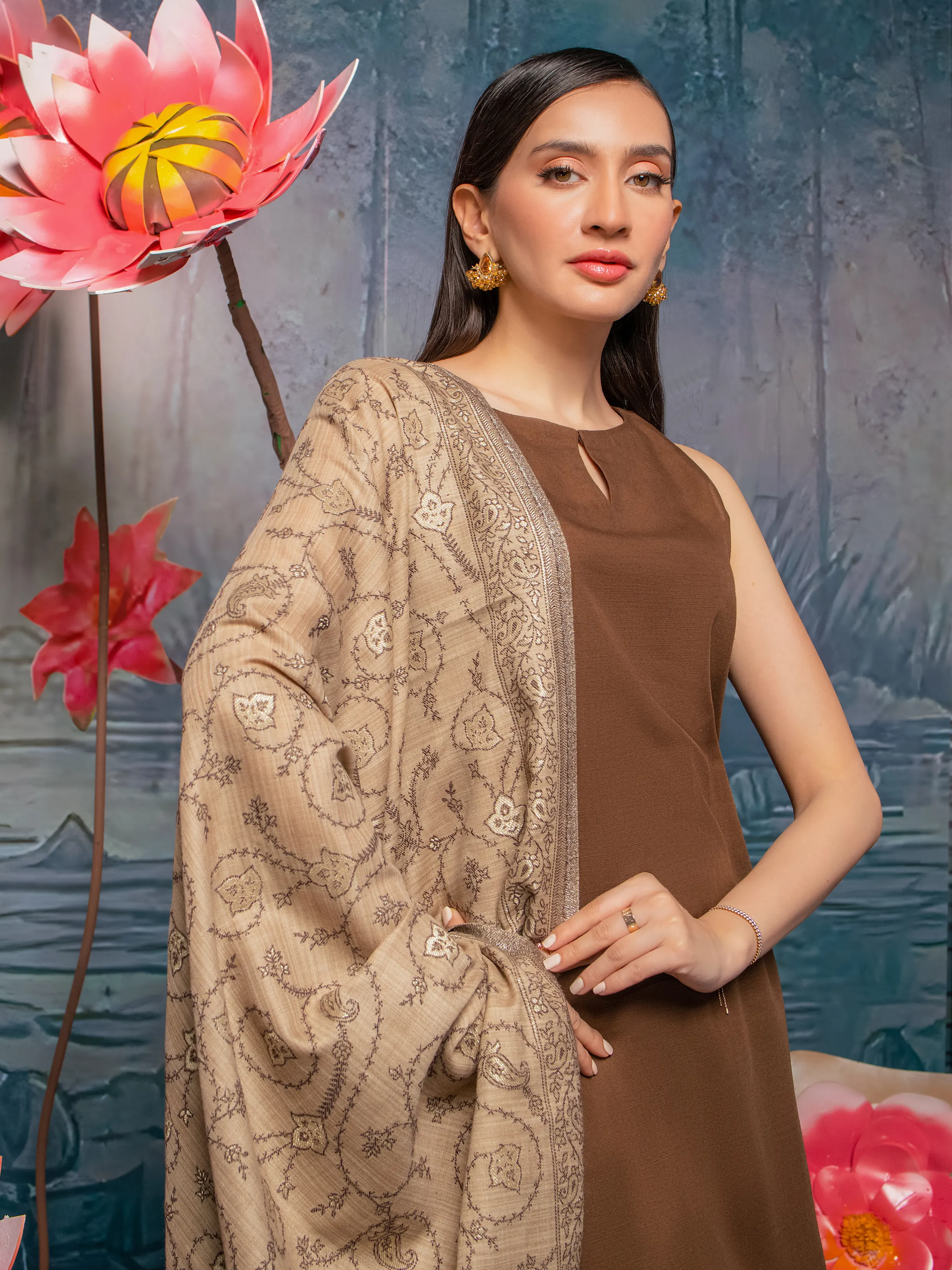 Pashmina Jacquard Zari Shawl - EWMS5-010 - Image 4
