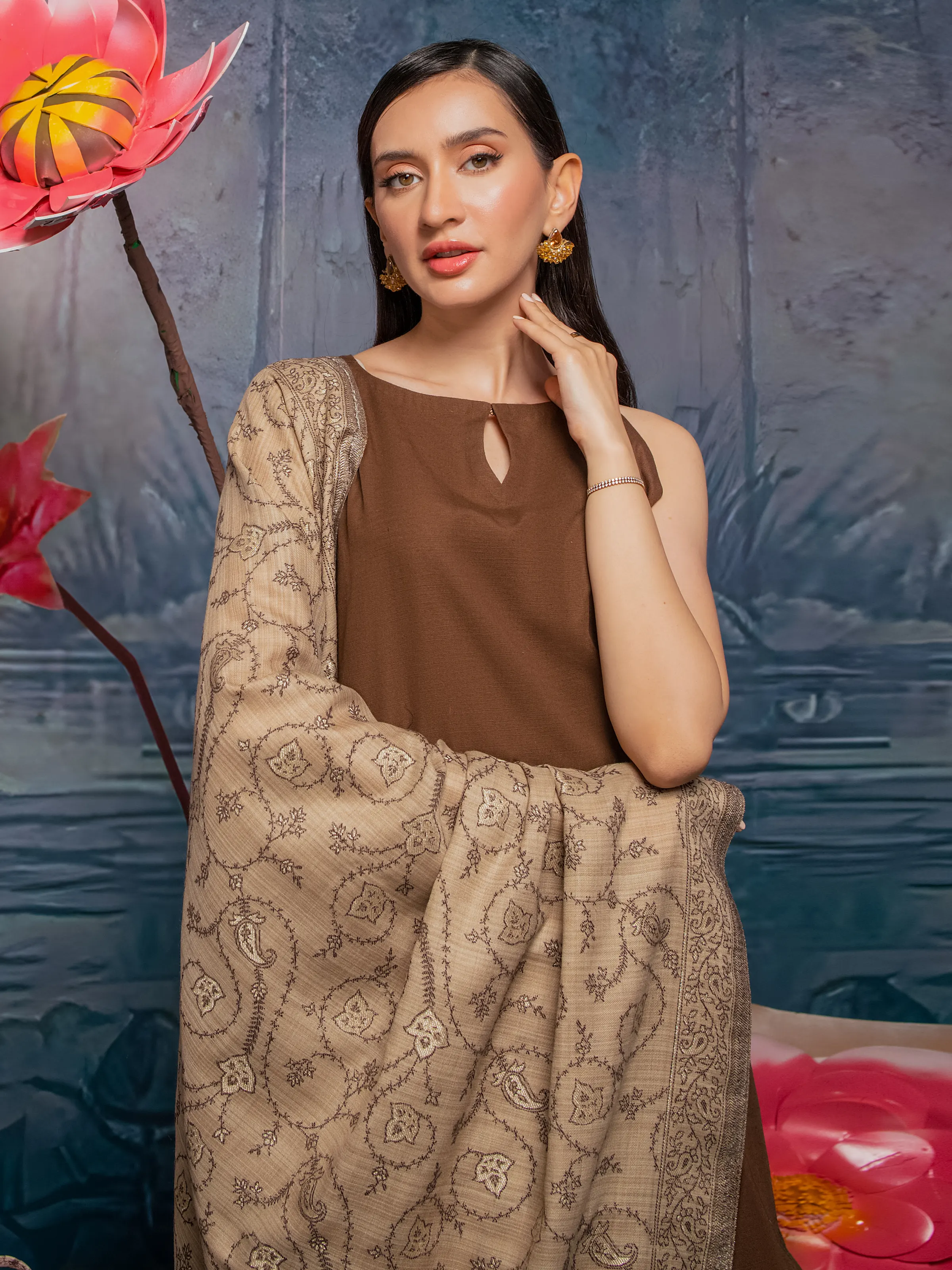 Pashmina Jacquard Zari Shawl - EWMS5-010 - Image 5