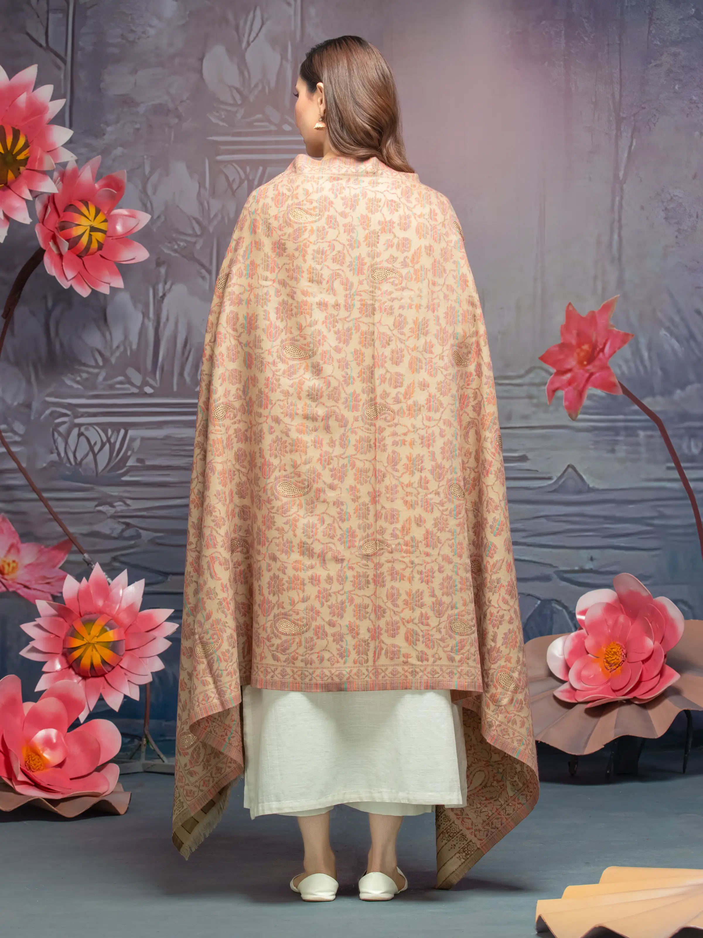 Pashmina Jacquard Zari Shawl - EWMS5-017 - Image 2