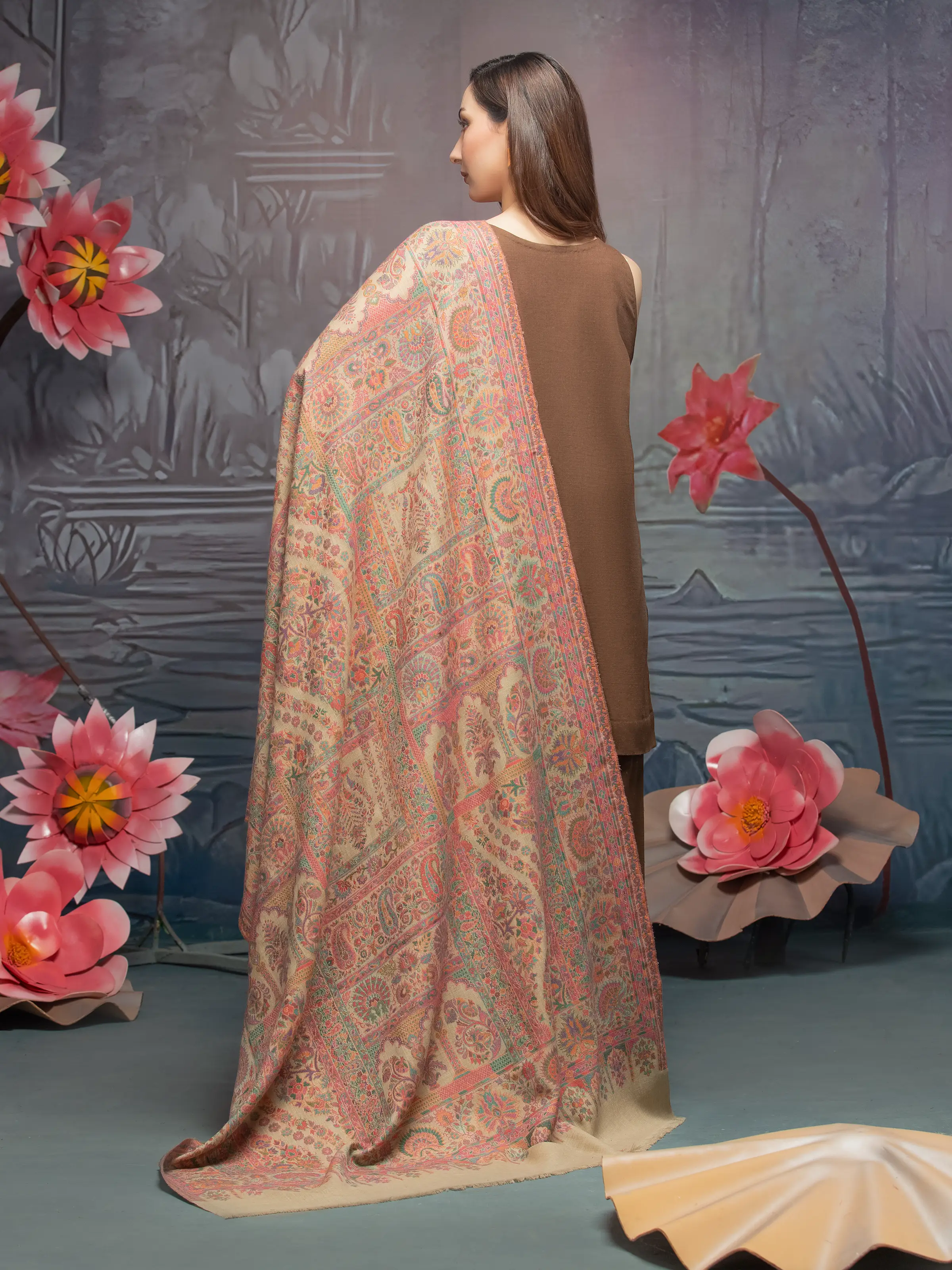 Pashmina Jacquard Zari Shawl - EWMS5-019 - Image 2
