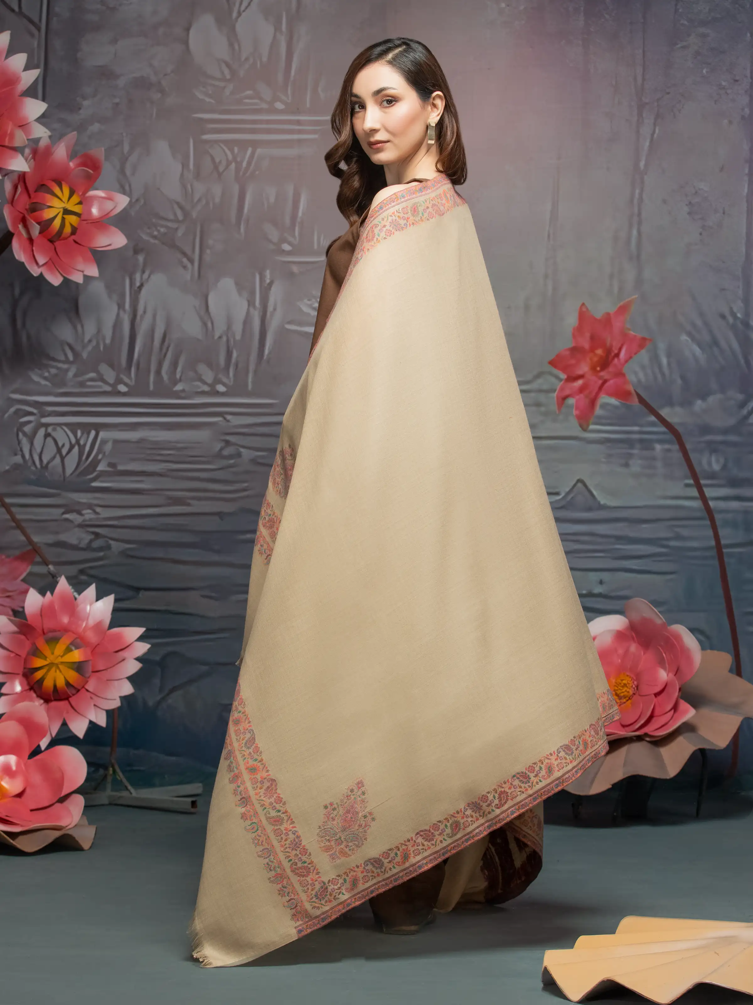 Pashmina Jacquard Zari Shawl - EWMS5-021 - Image 2