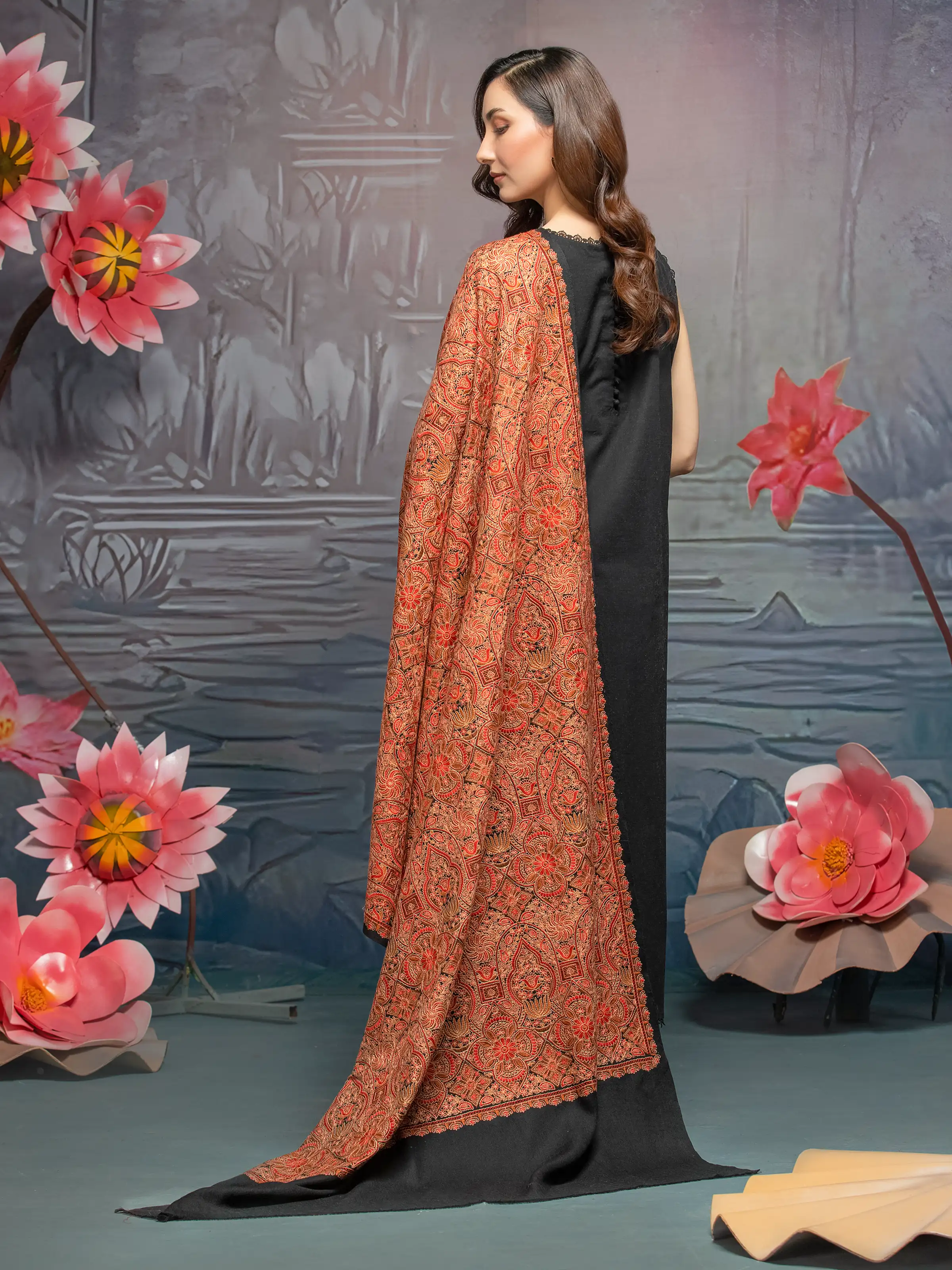 Embroidered Pashmina Jacquard Zari Shawl - EWMSE5-002 - Image 2