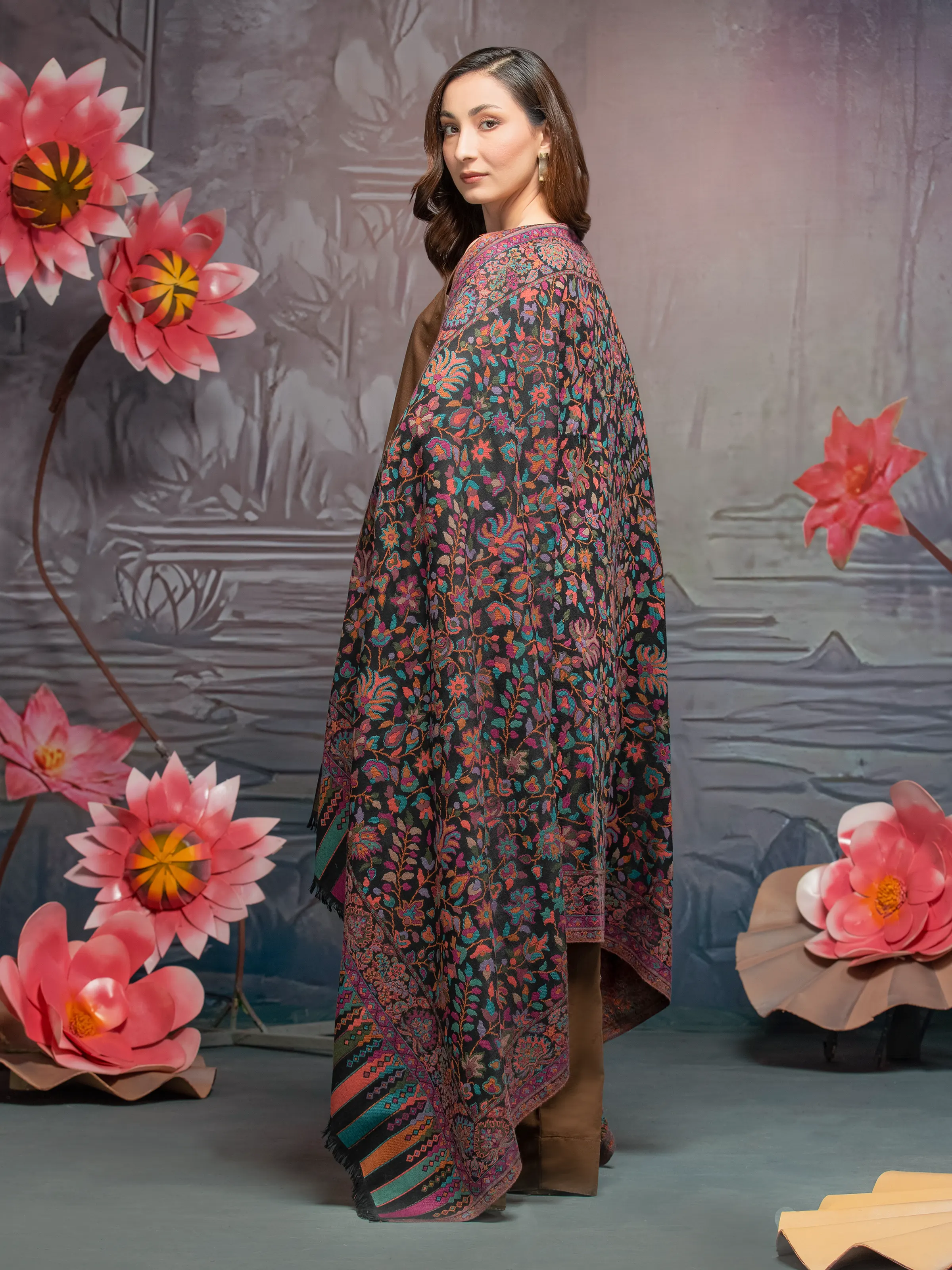 Pashmina Jacquard Zari Shawl - EWMS5-033 - Image 2