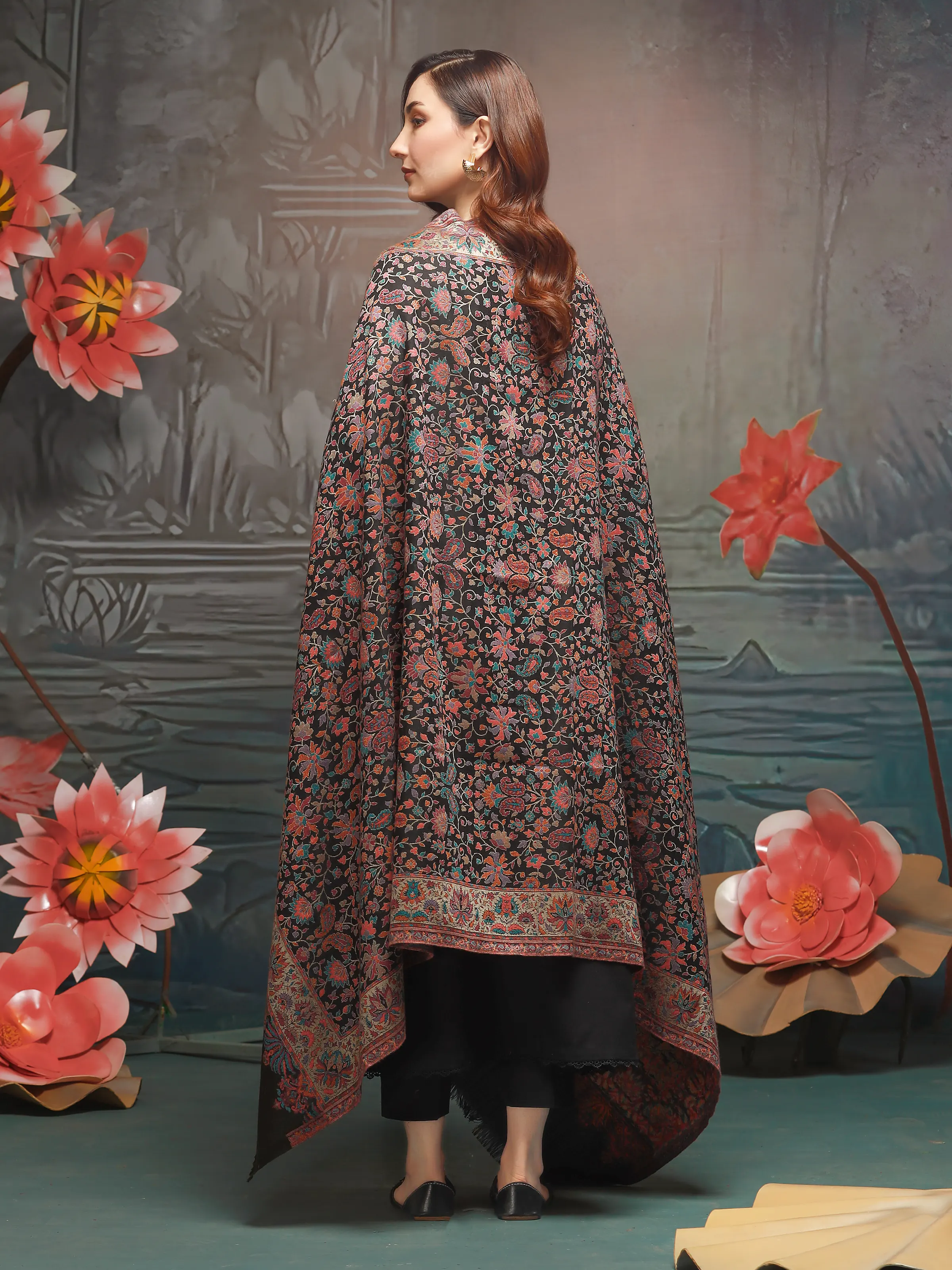 Pashmina Jacquard Zari Shawl - EWMS5-035 - Image 2