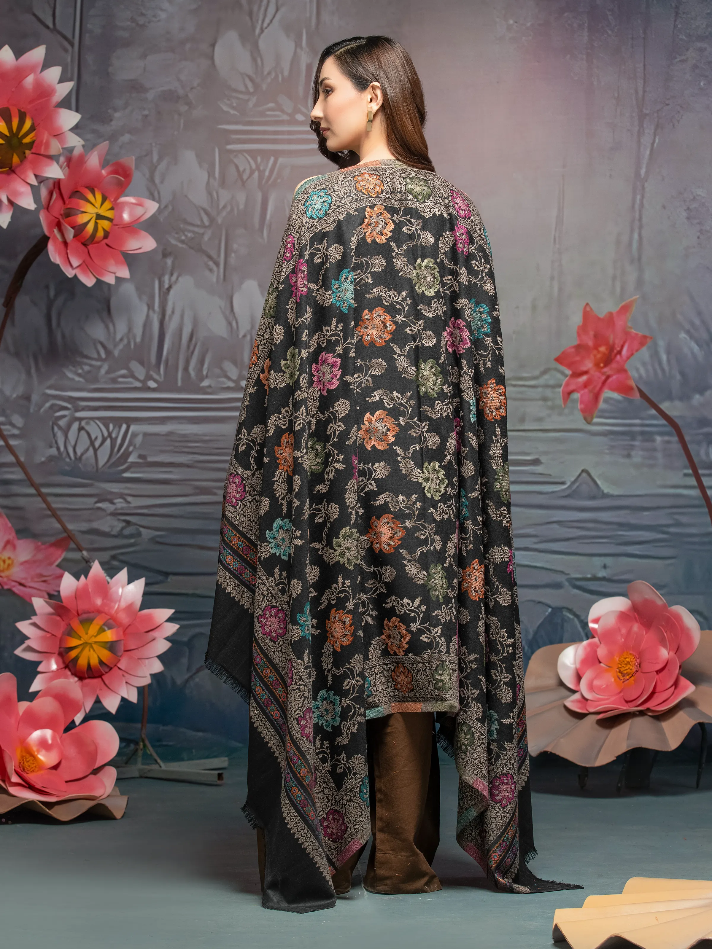 Pashmina Jacquard Zari Shawl - EWMS5-036 - Image 2