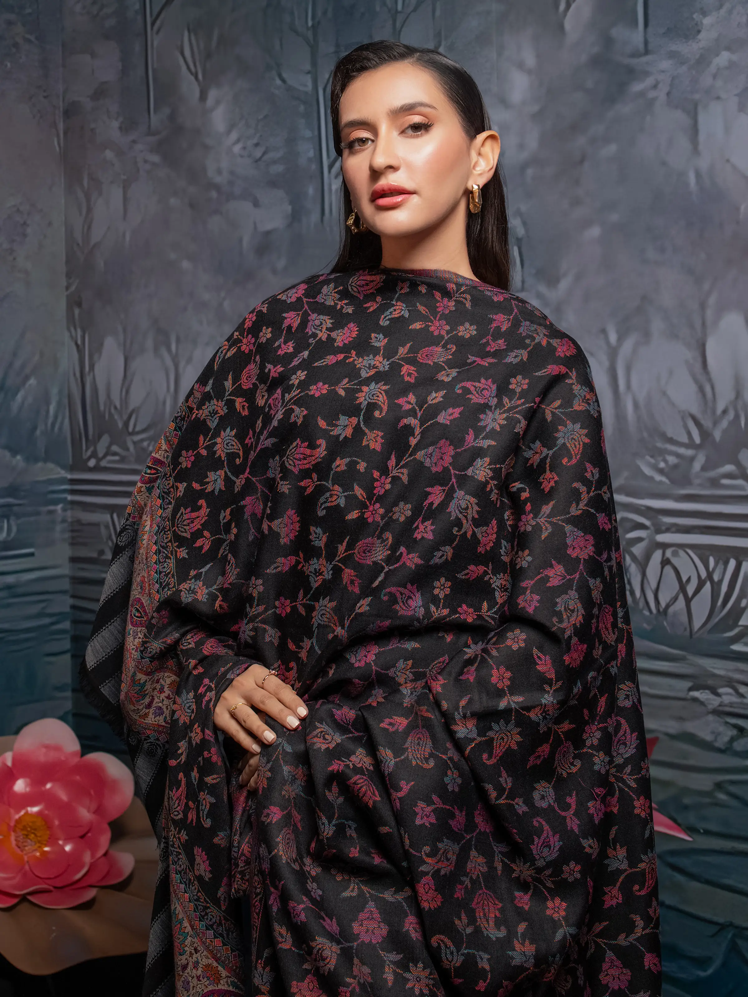Pashmina Jacquard Zari Shawl - EWMS5-038 - Image 3