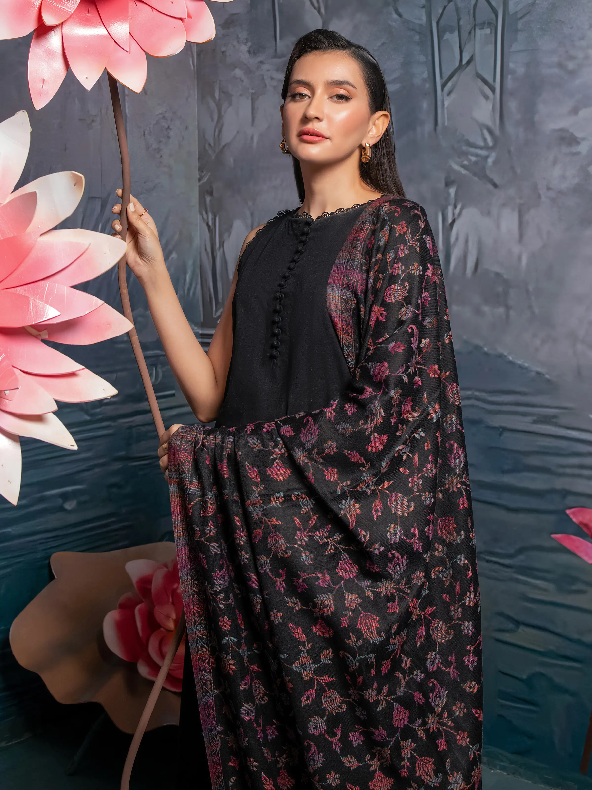 Pashmina Jacquard Zari Shawl - EWMS5-038 - Image 4