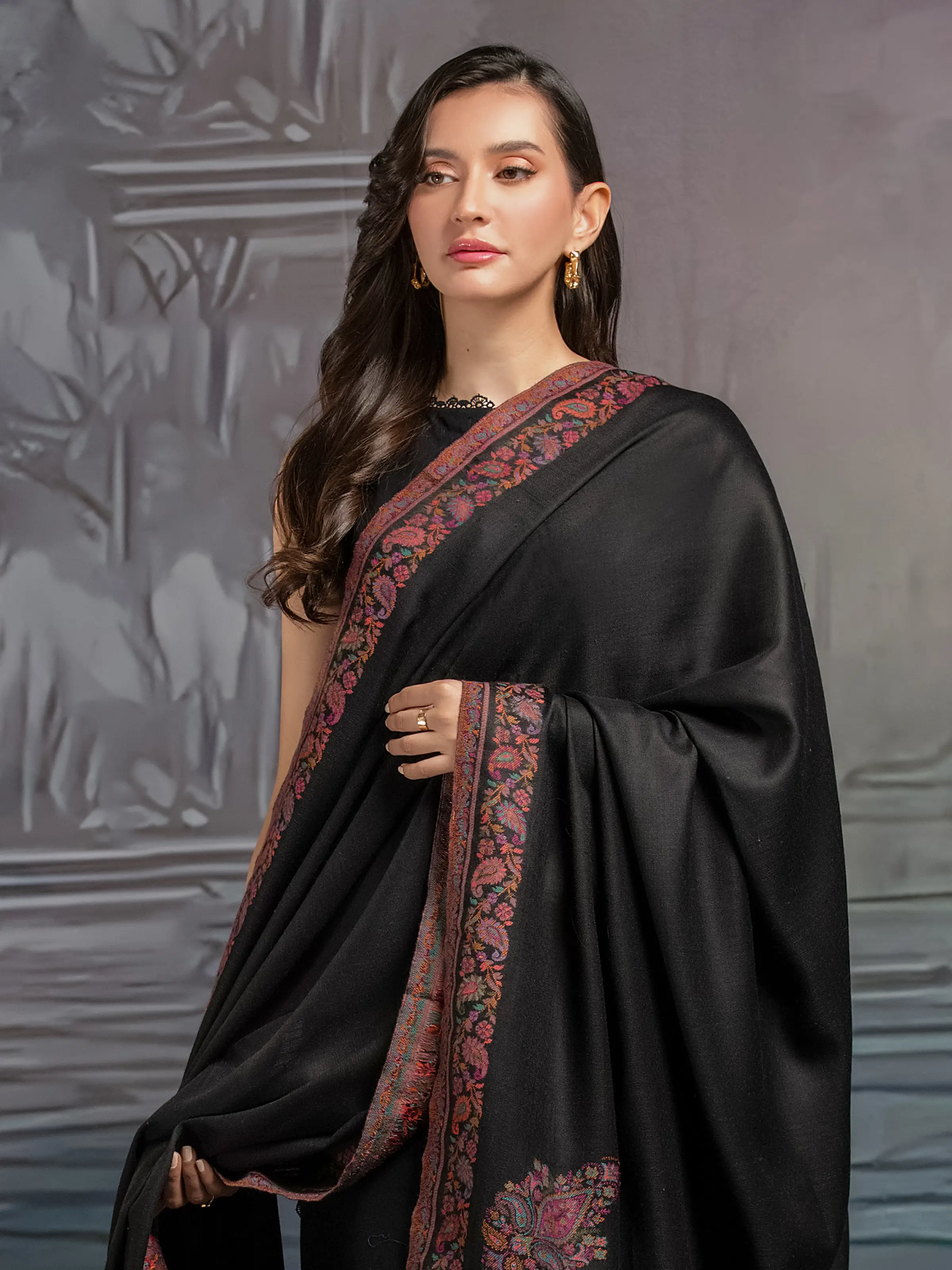 Pashmina Jacquard Zari Shawl - EWMS5-039 - Image 3