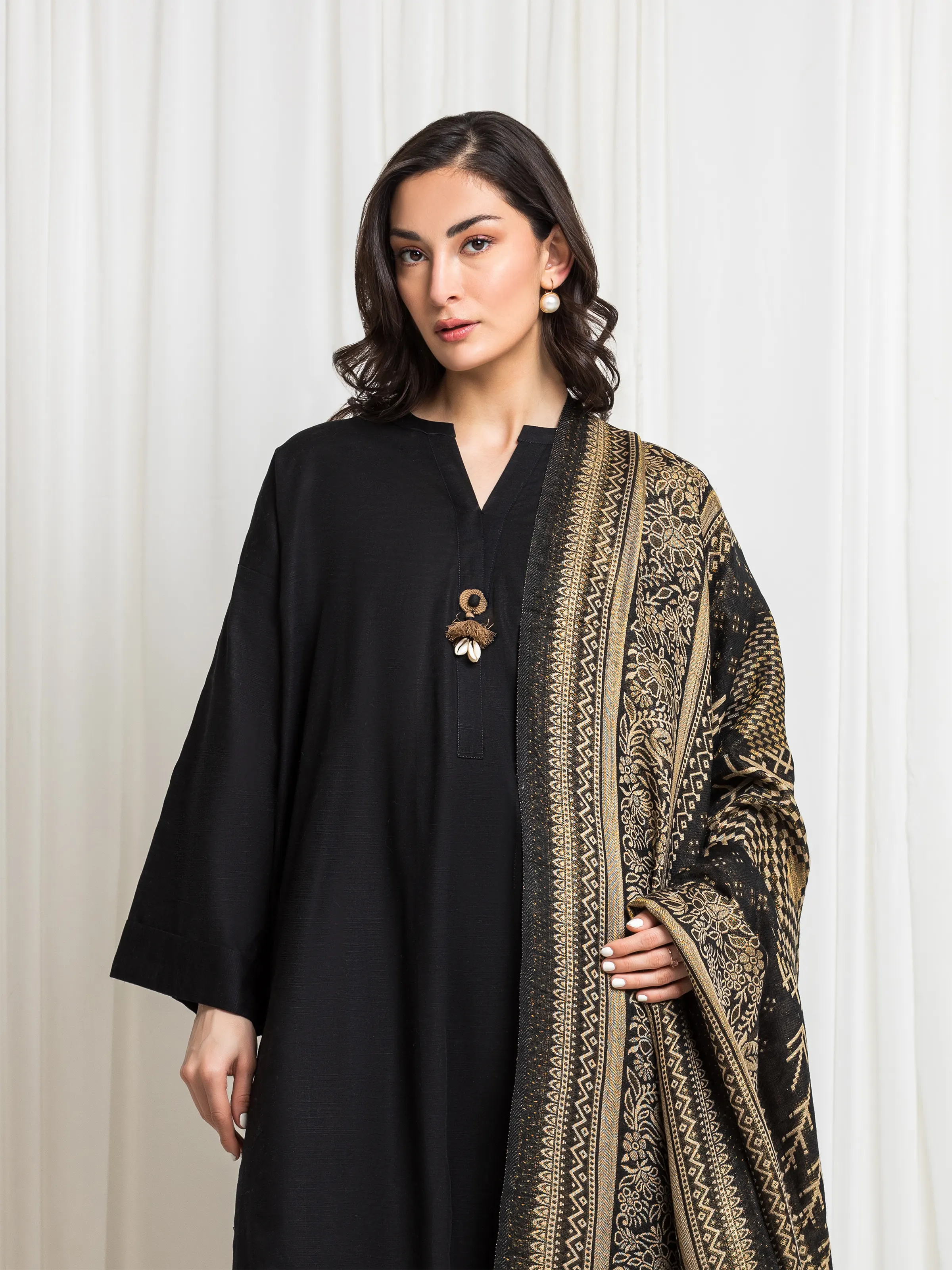 Women's Black Shawl - EWMSJ5-004 - Image 2