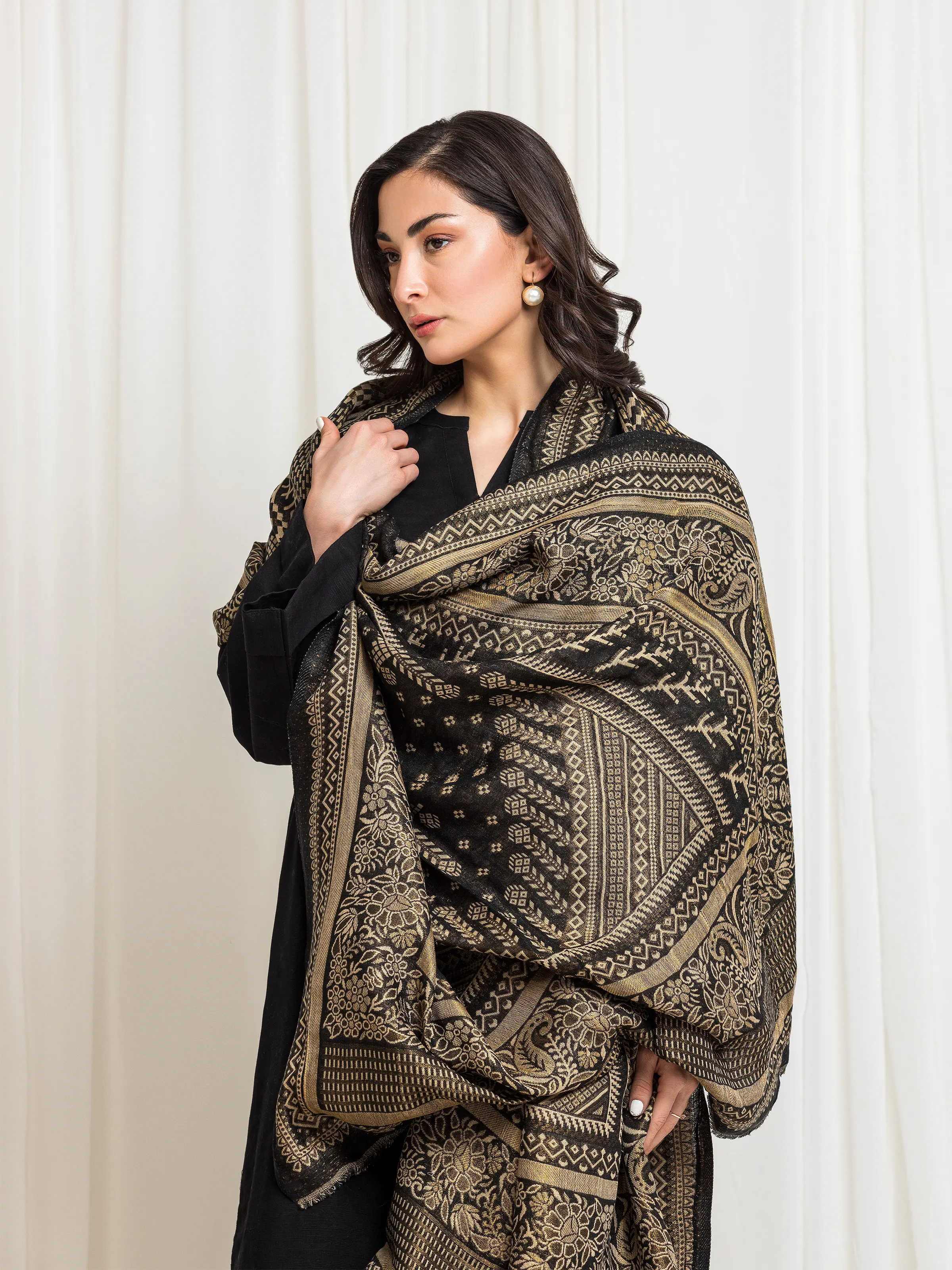 Women's Black Shawl - EWMSJ5-004 - Image 3