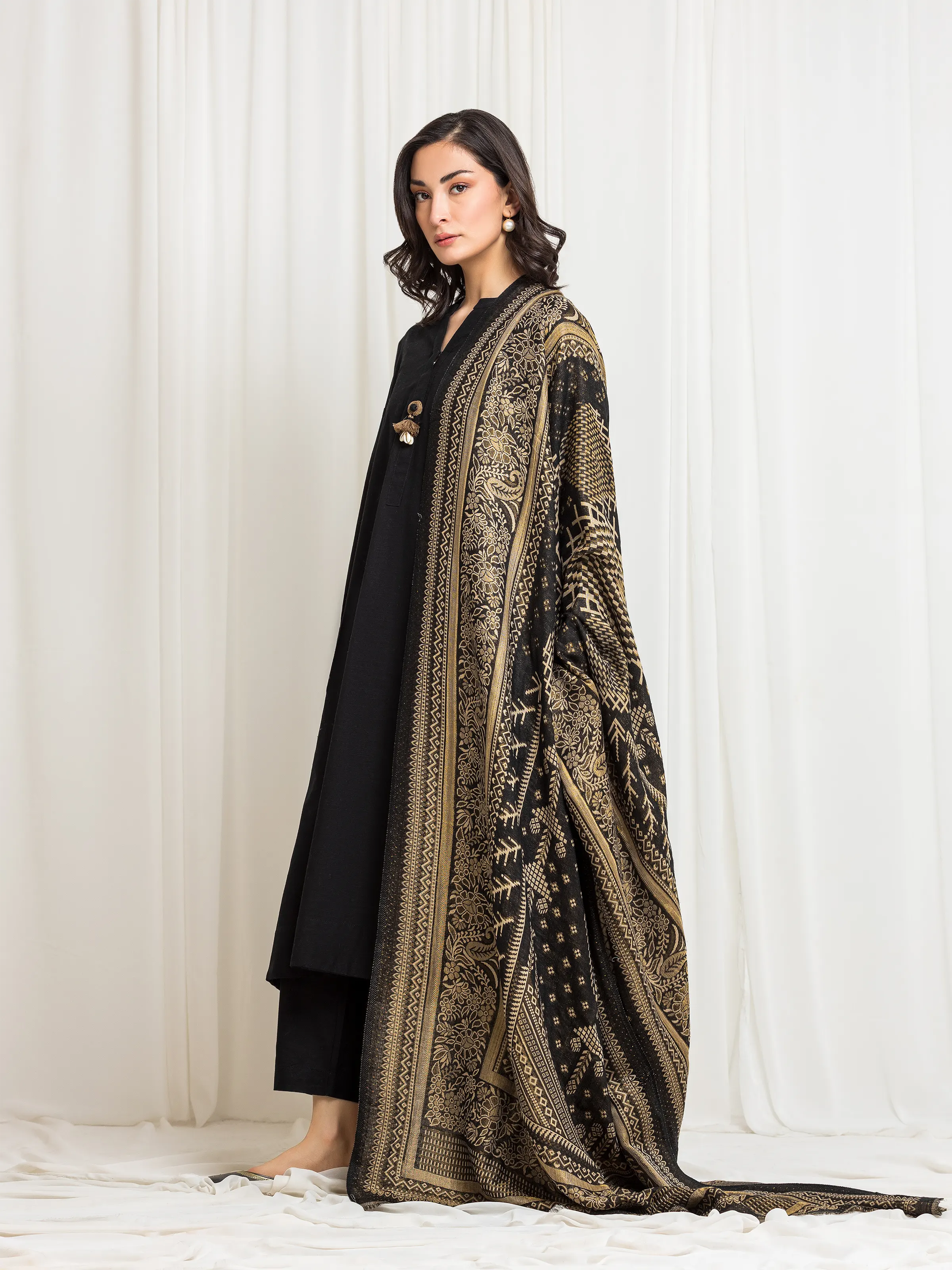 Women's Black Shawl - EWMSJ5-004 - Image 4