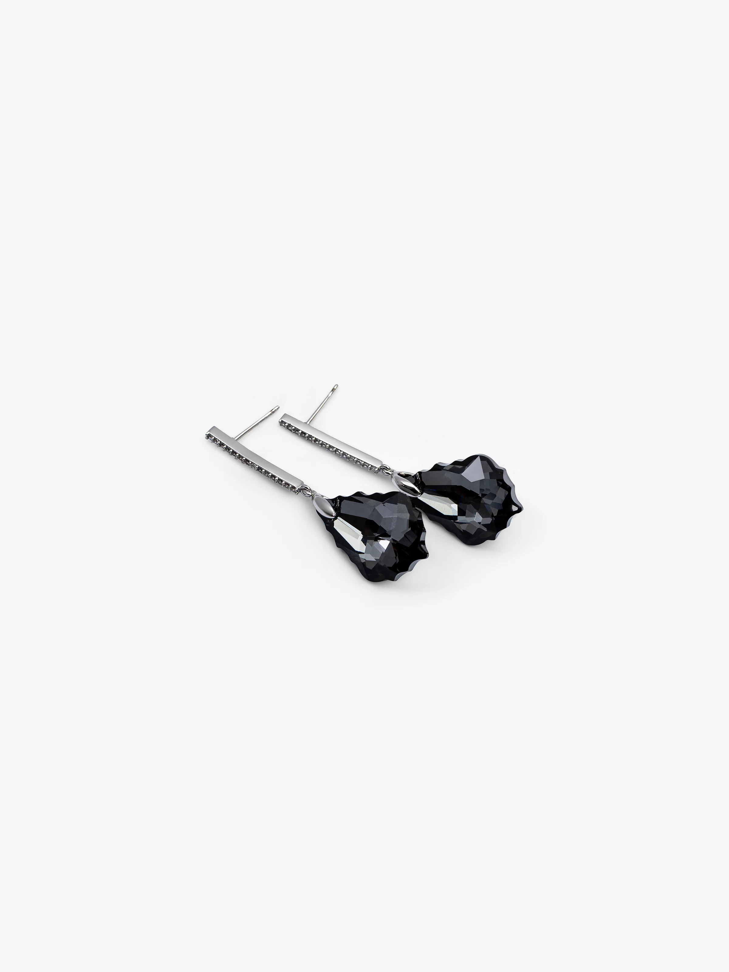 Obsidian Black & Silver Drop Earrings - EAWE5-086 - Image 2