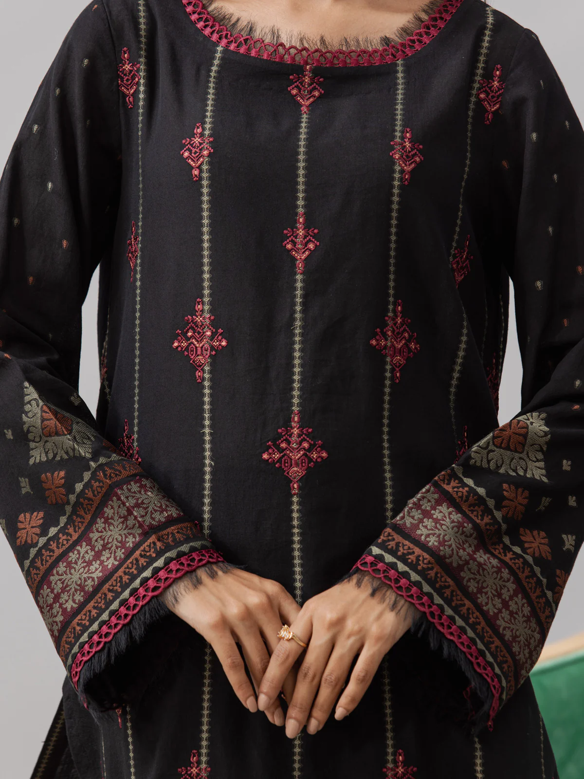 Unstitched Embroidered Jacquard Suit - EWU24V3-26730-3P - Image 3
