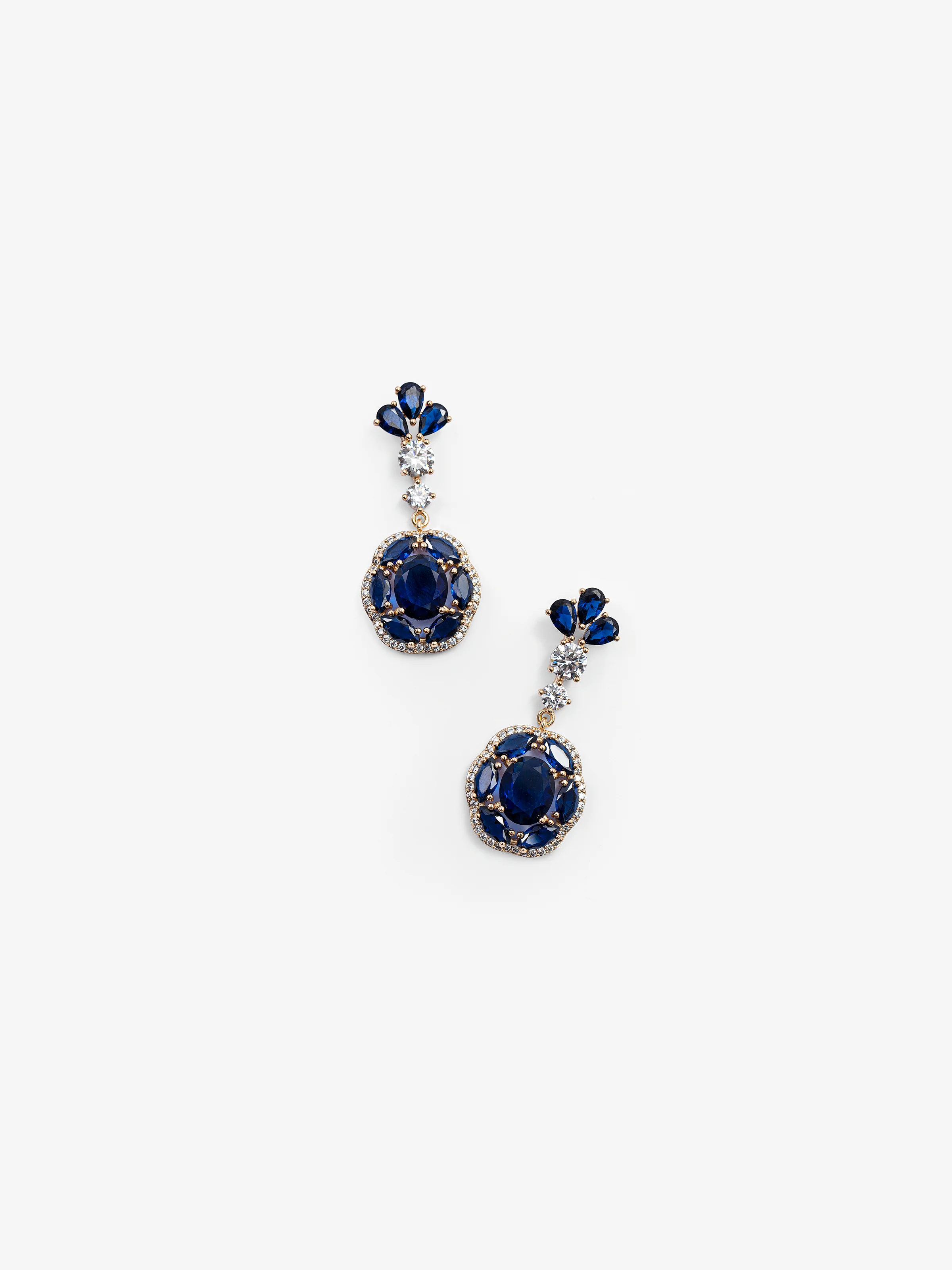 Blue & Gold Flower Drop Earrings - EAWE5-058 - Image 2